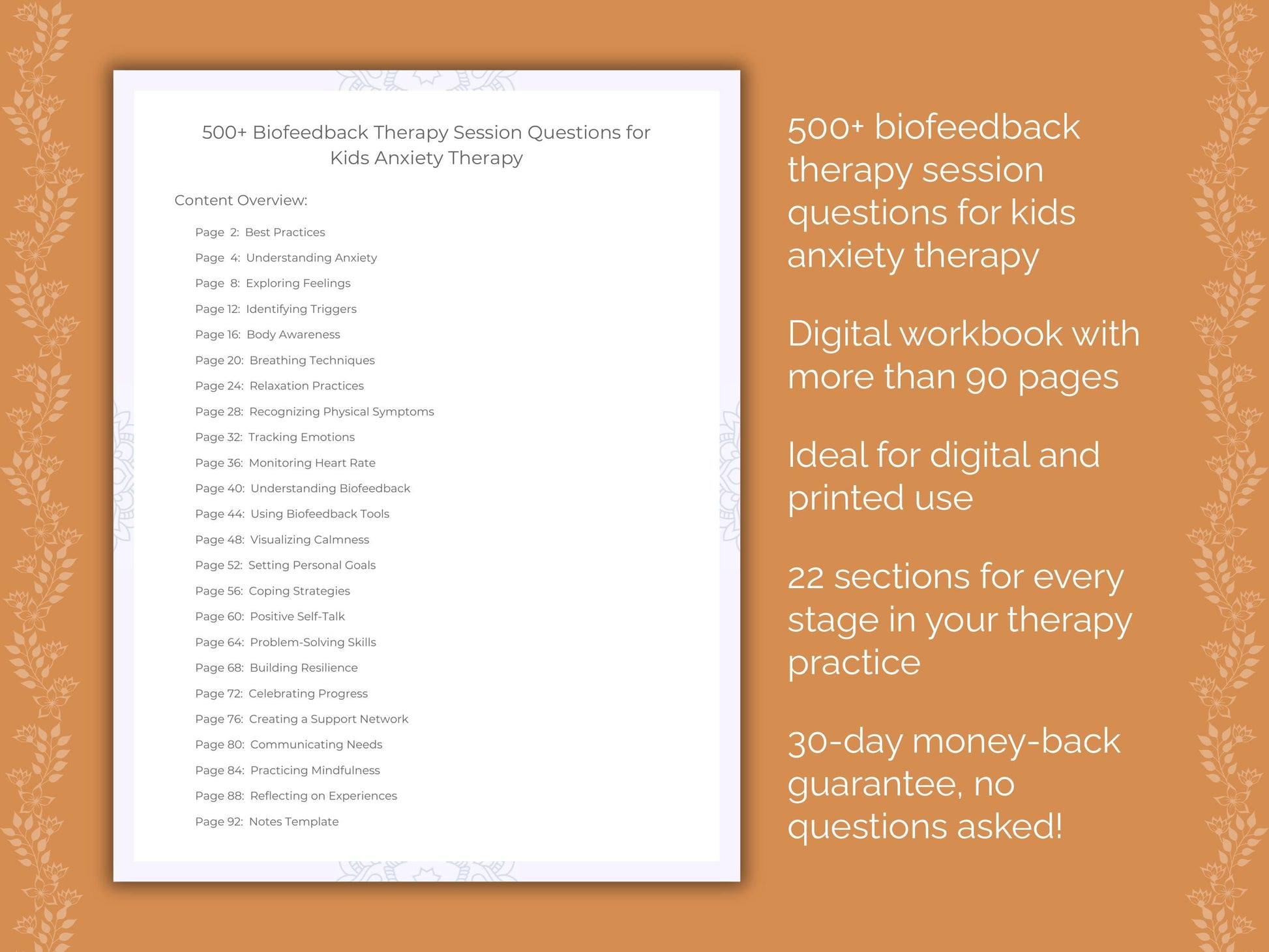 Kids Anxiety Biofeedback Therapy Therapist Worksheets