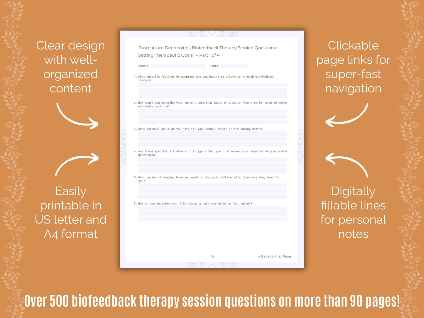 Postpartum Depression Biofeedback Therapy Counseling Templates