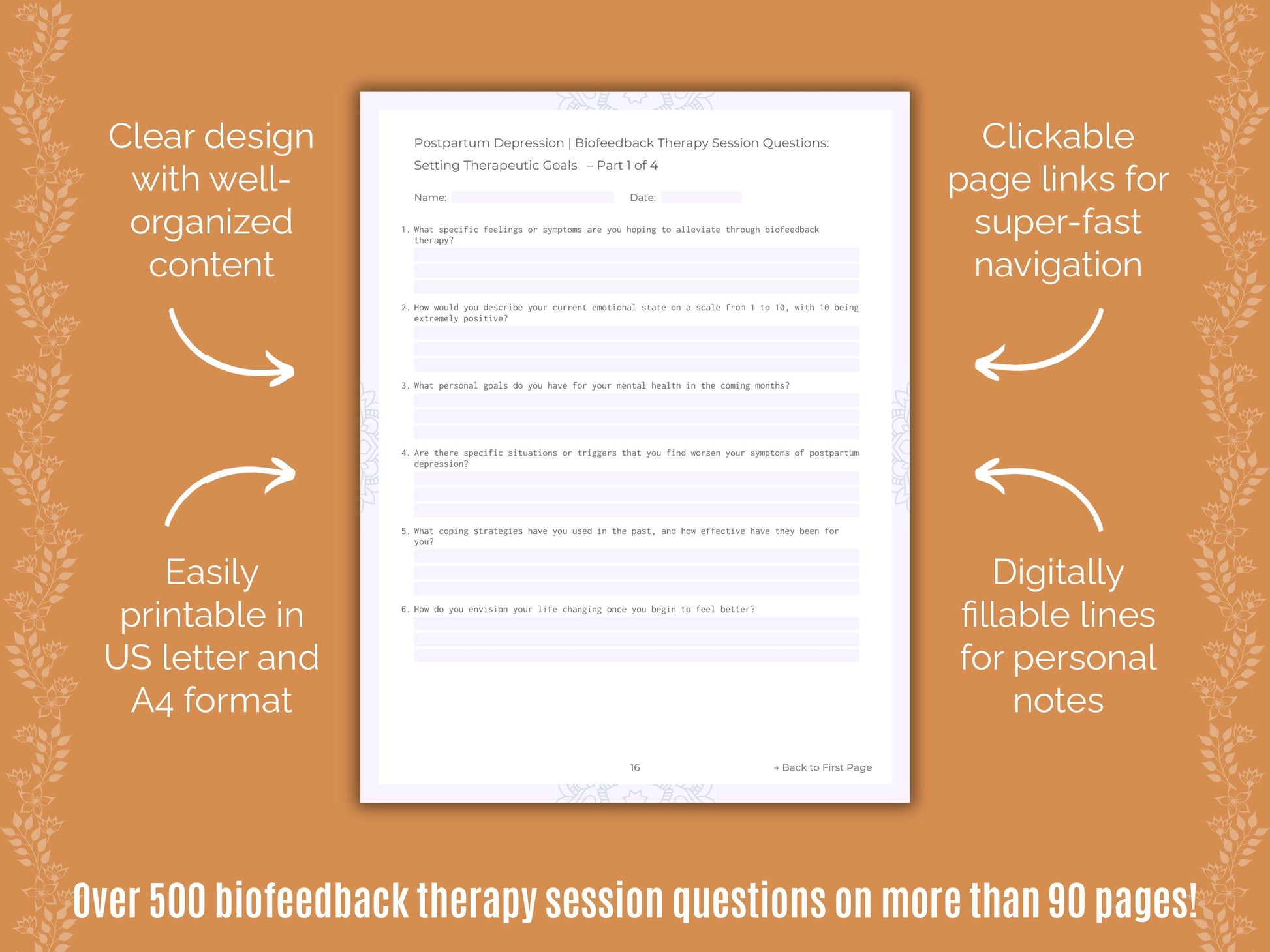 Postpartum Depression Biofeedback Therapy Counseling Templates