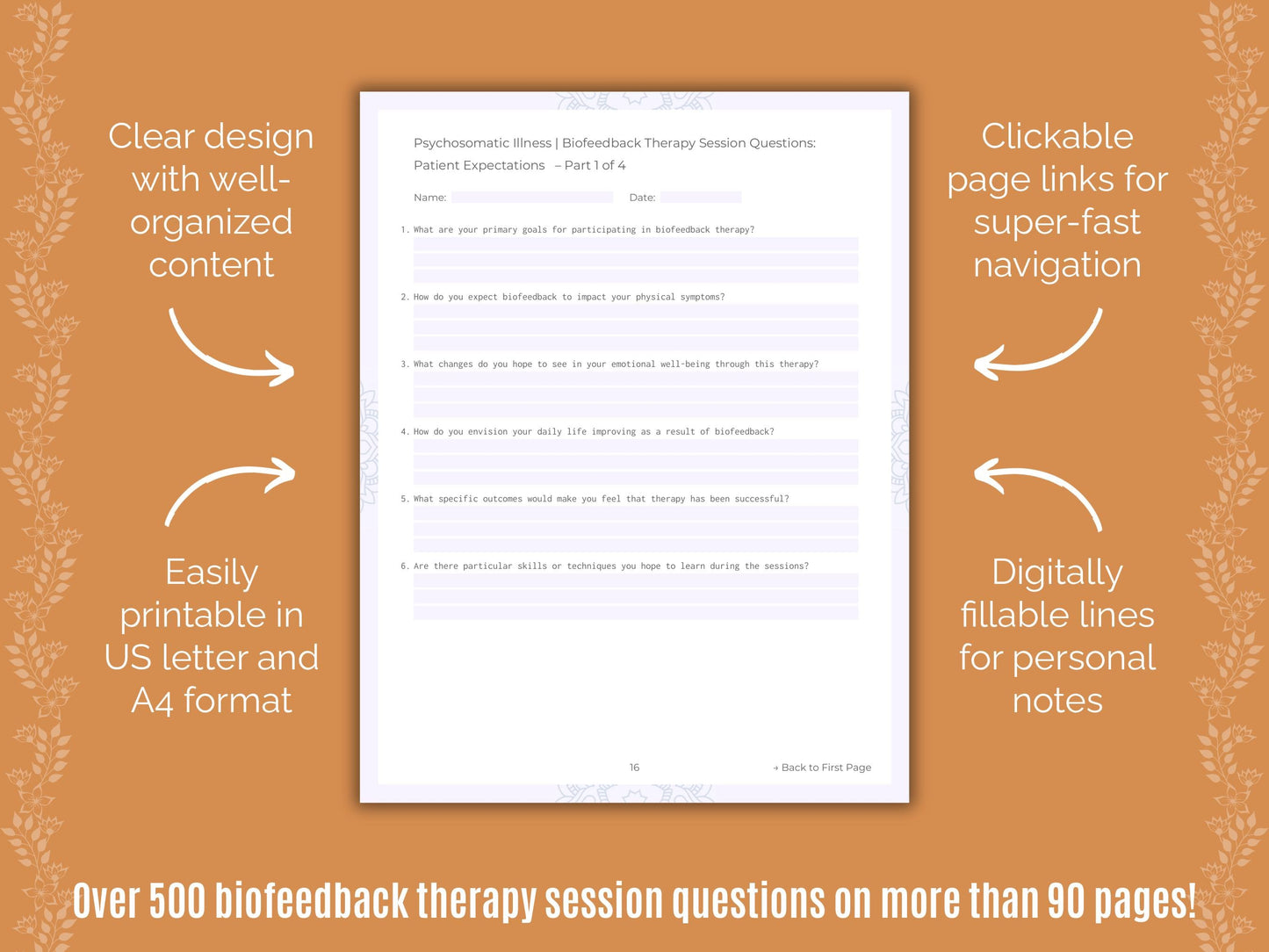 Psychosomatic Illness Biofeedback Therapy Counseling Templates