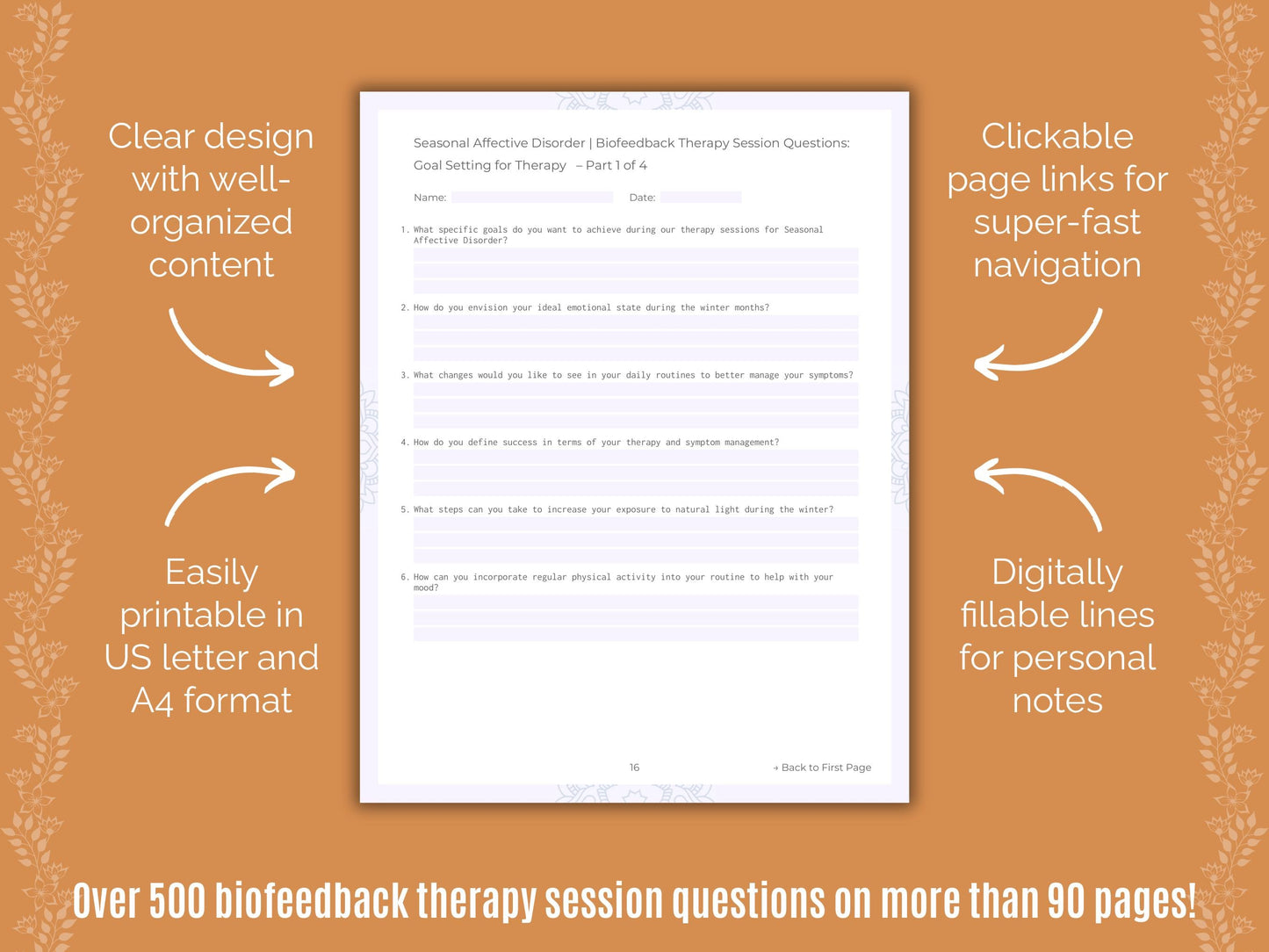 Seasonal Affective Disorder Biofeedback Therapy Counseling Templates