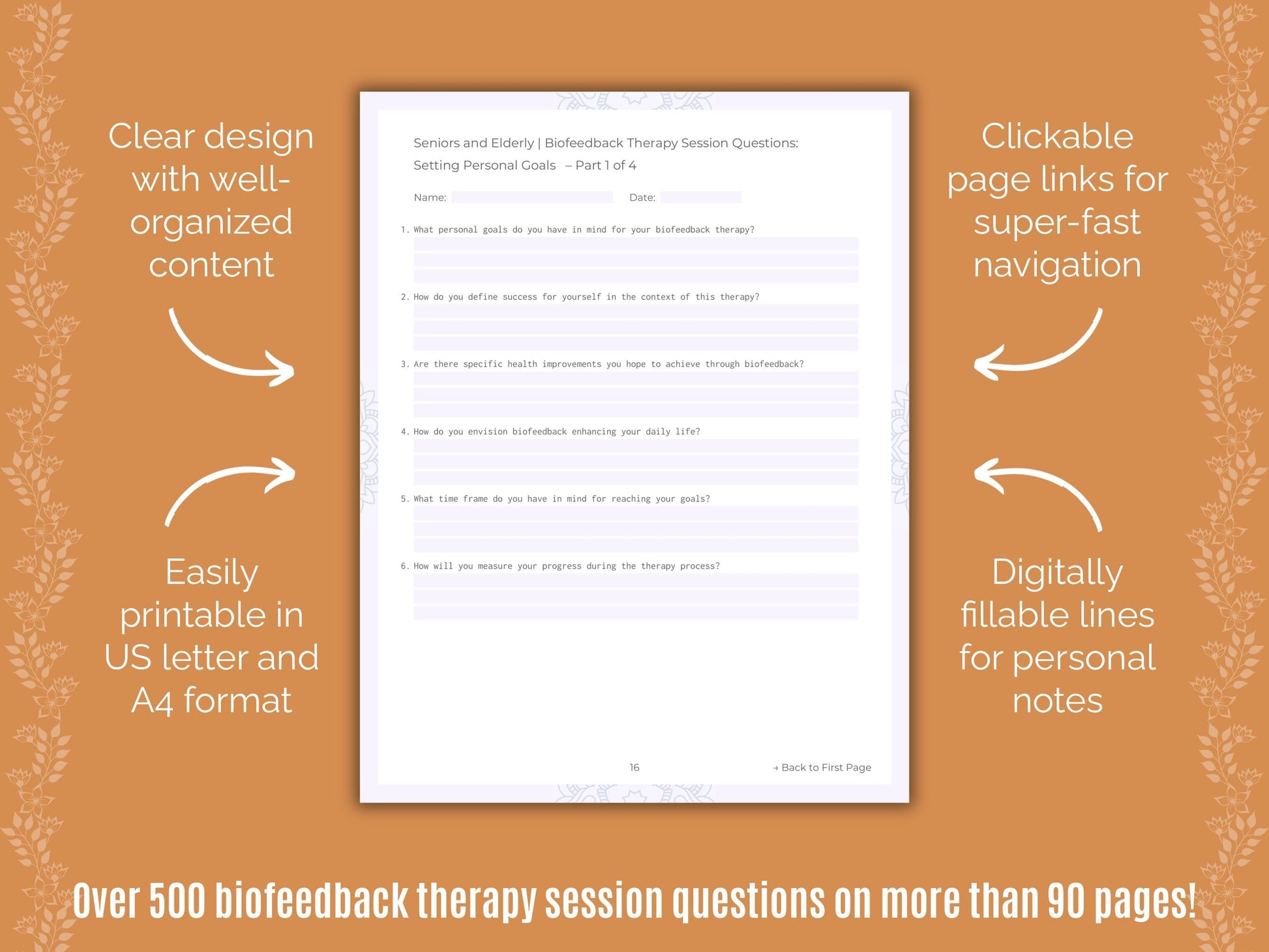 Seniors and Elderly Biofeedback Therapy Counseling Templates