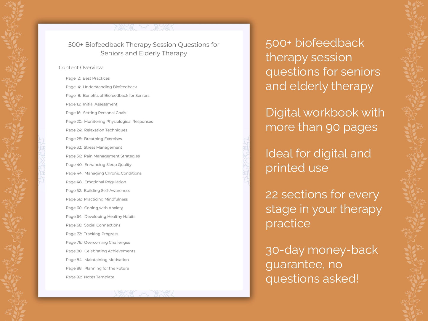 Seniors and Elderly Biofeedback Therapy Therapist Worksheets
