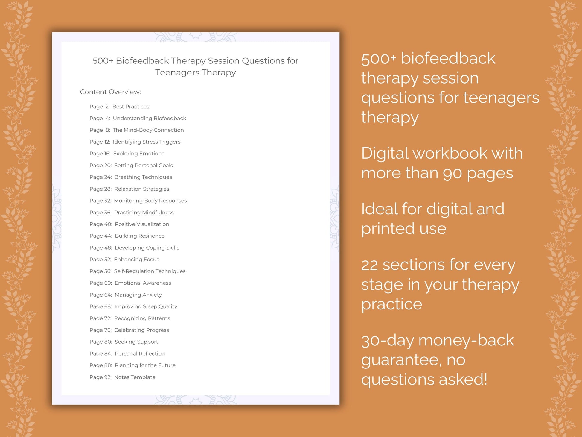 Teenagers Biofeedback Therapy Therapist Worksheets