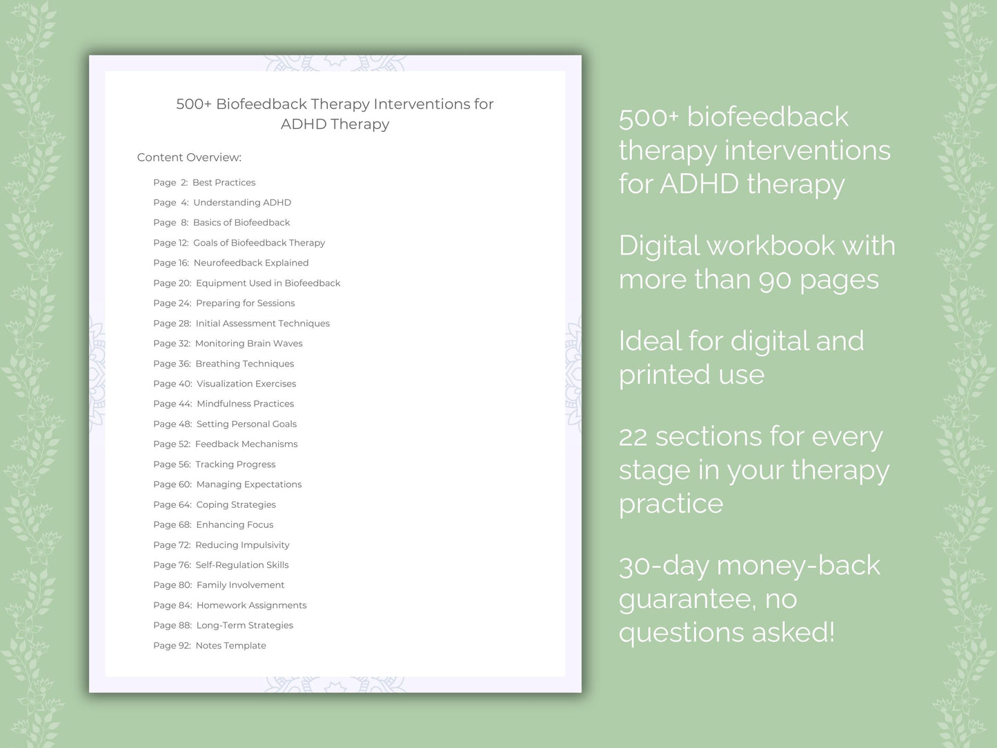 ADHD Biofeedback Therapy Therapist Worksheets