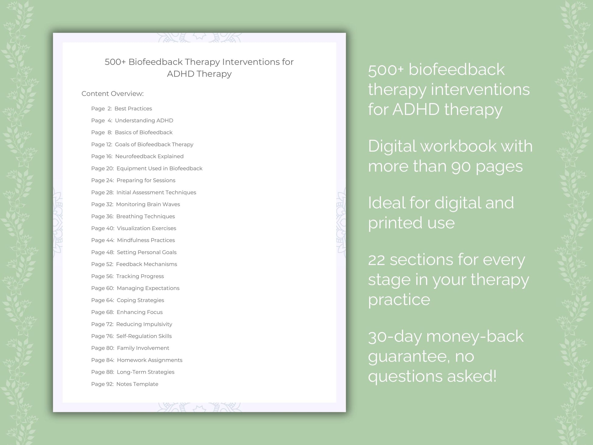 ADHD Biofeedback Therapy Therapist Worksheets