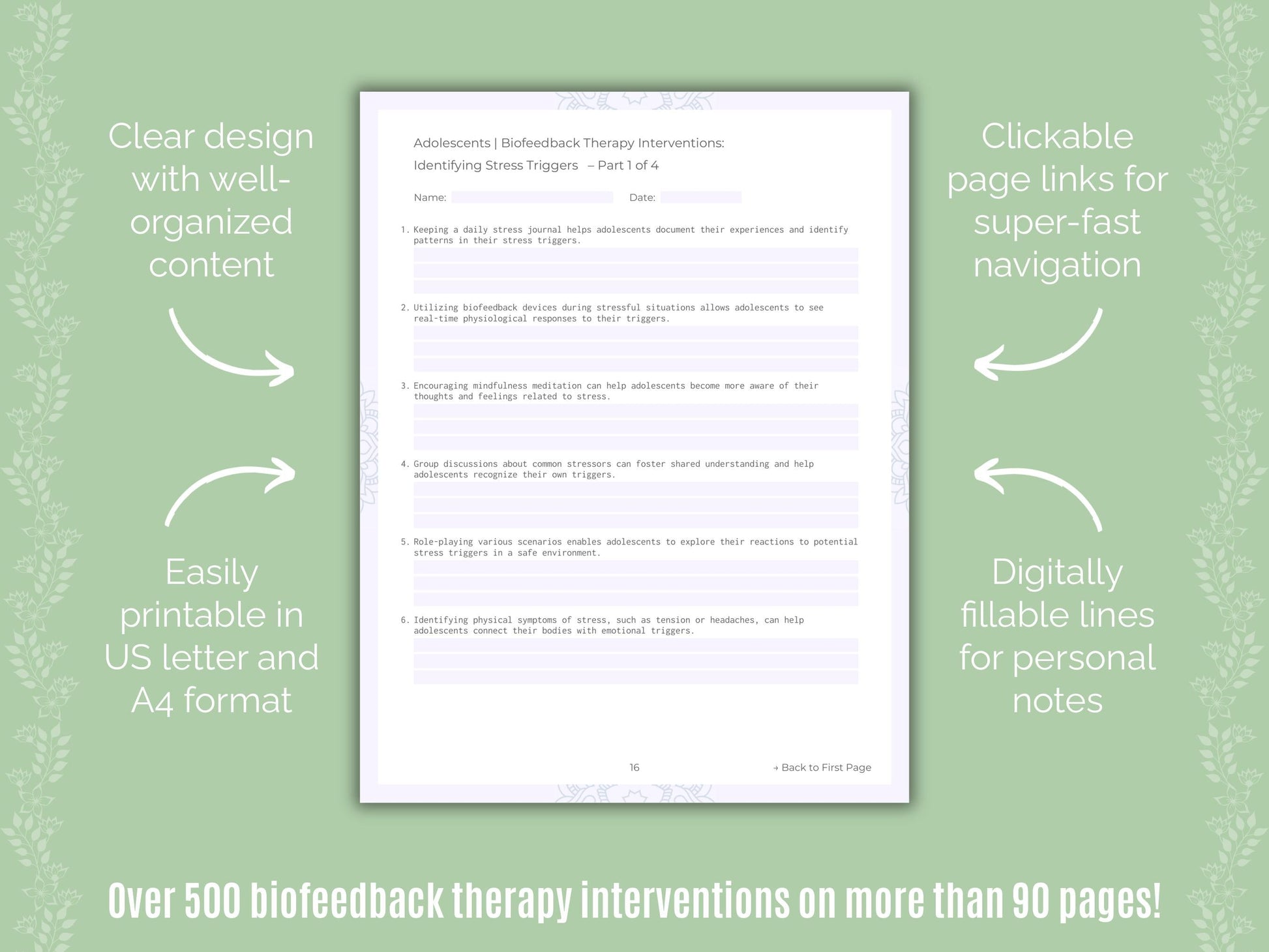 Adolescents Biofeedback Therapy Counseling Templates