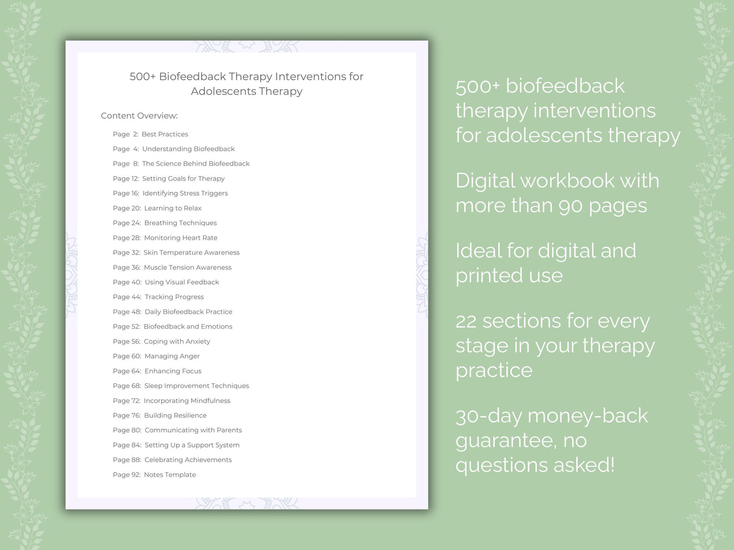 Adolescents Biofeedback Therapy Therapist Worksheets