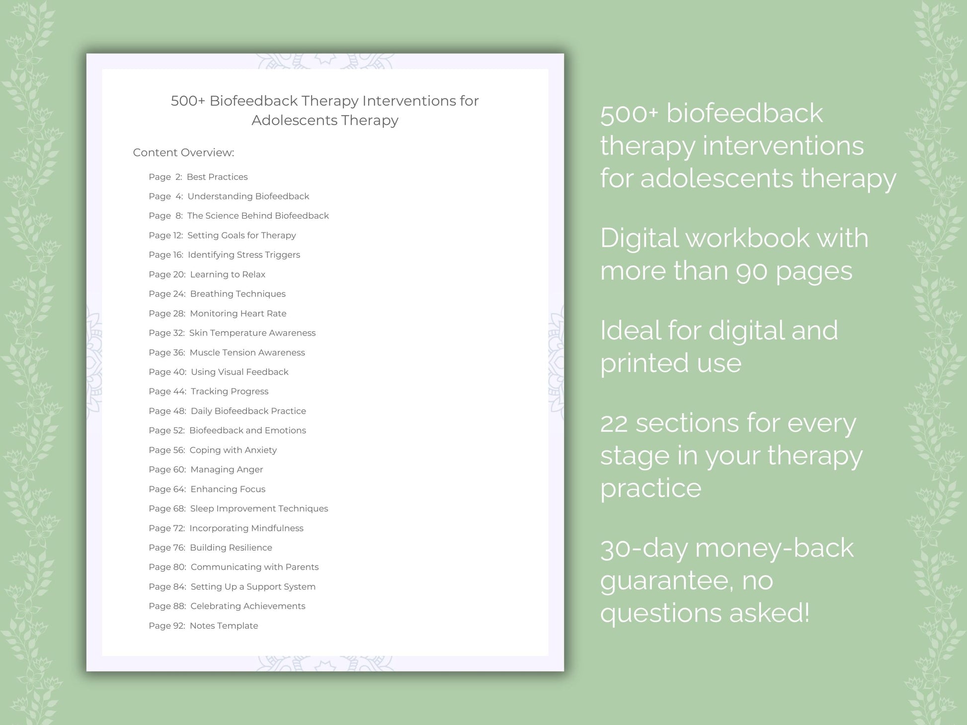 Adolescents Biofeedback Therapy Therapist Worksheets