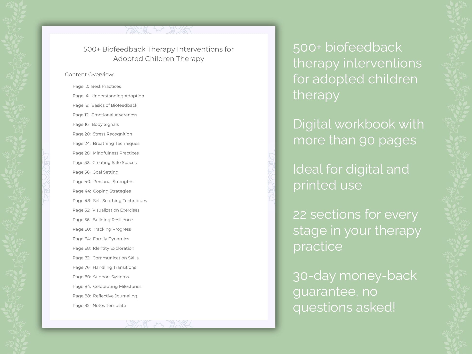 Adopted Children Biofeedback Therapy Therapist Worksheets