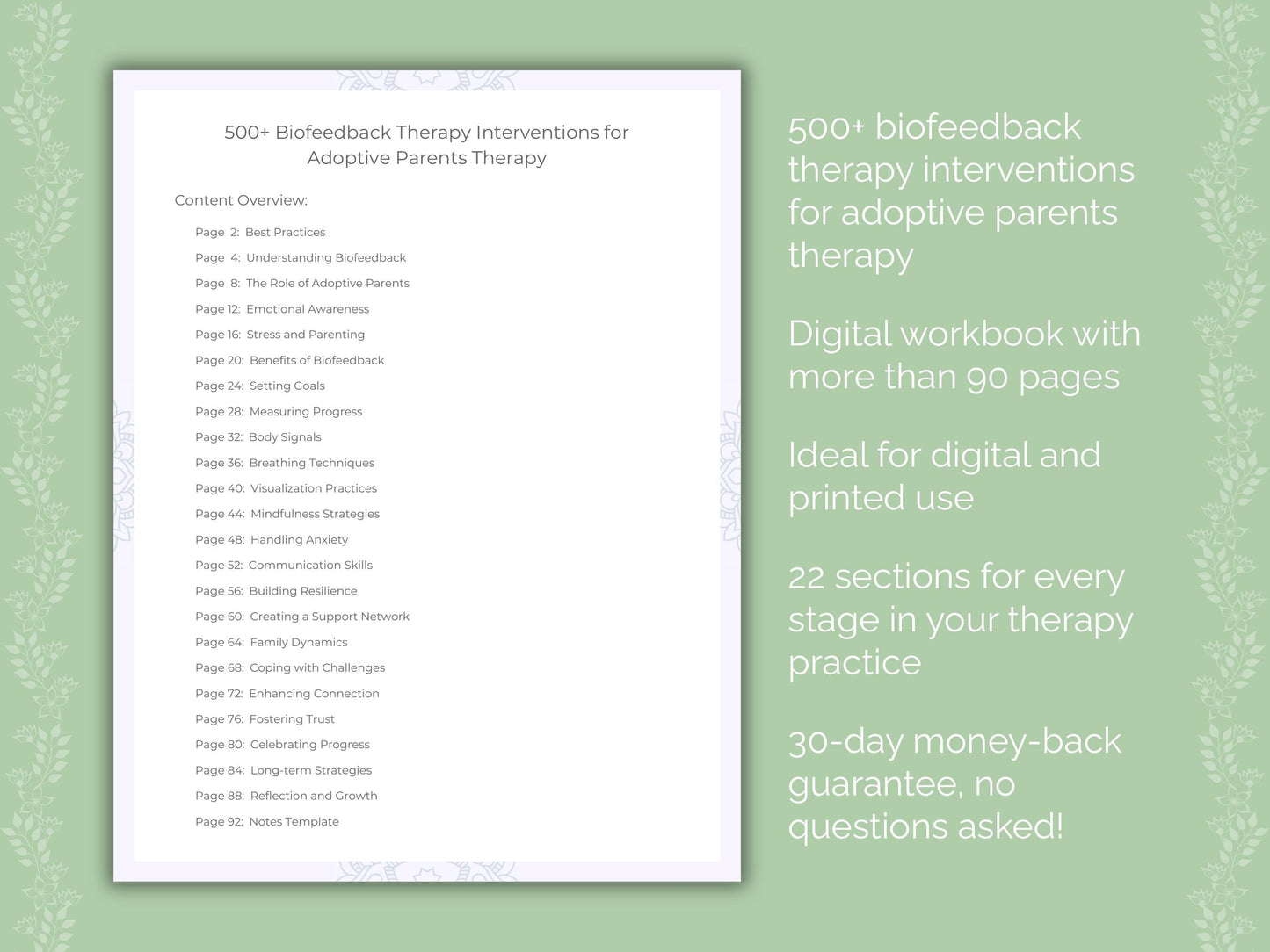 Adoptive Parents Biofeedback Therapy Therapist Worksheets