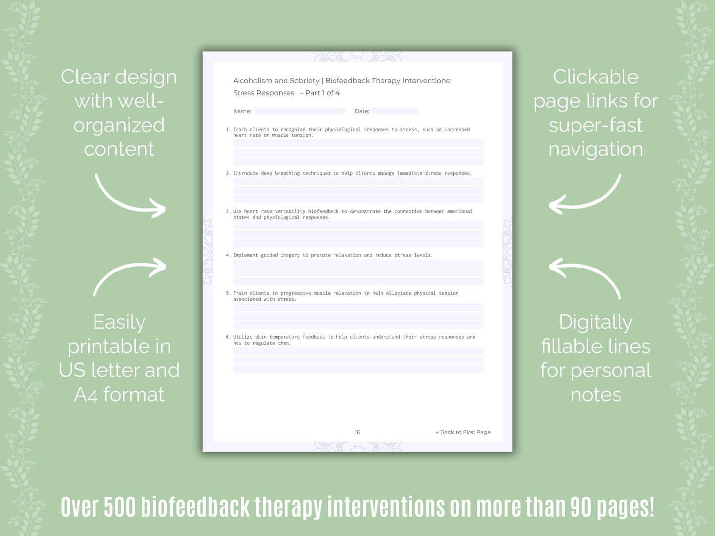 Alcoholism and Sobriety Biofeedback Therapy Counseling Templates