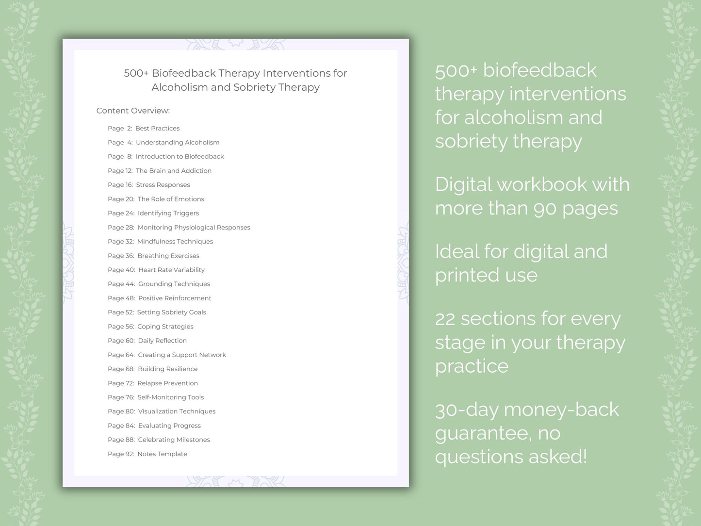 Alcoholism and Sobriety Biofeedback Therapy Therapist Worksheets