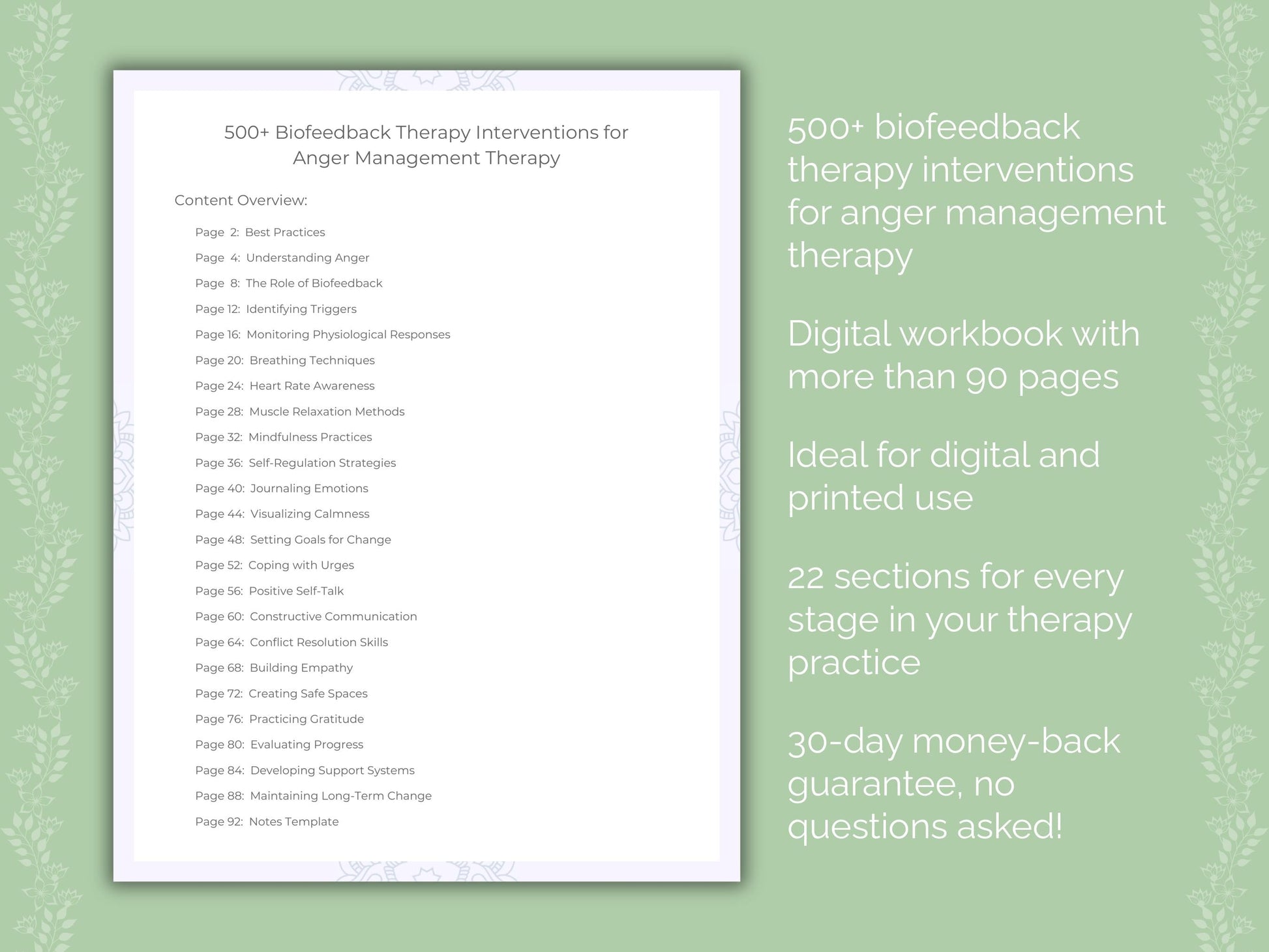 Anger Management Biofeedback Therapy Therapist Worksheets