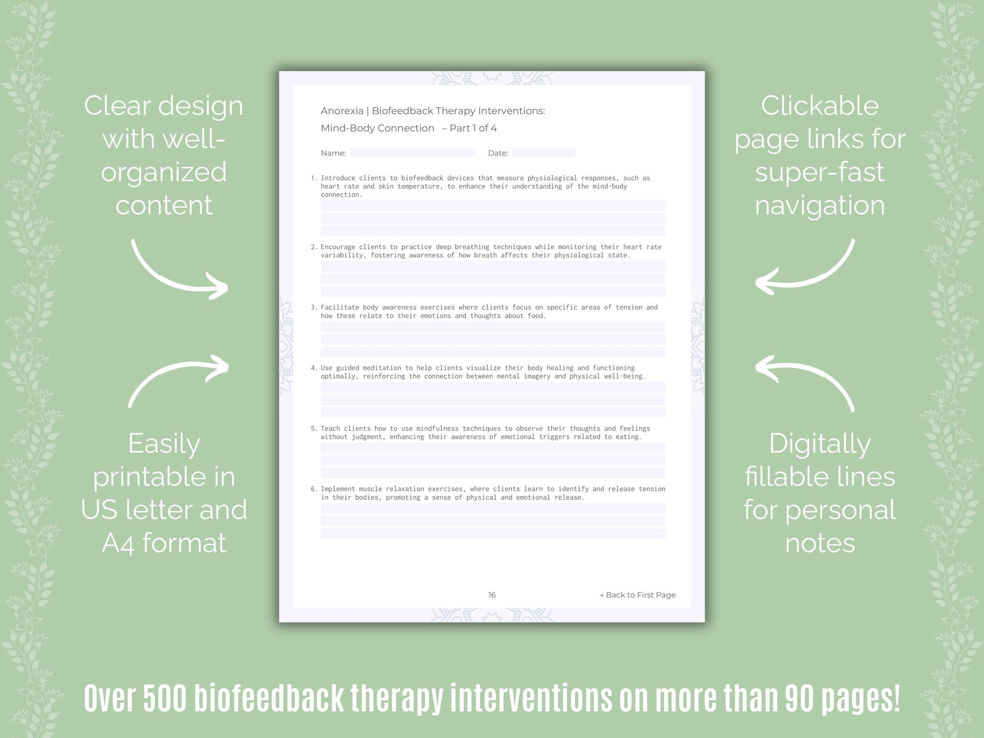 Anorexia Biofeedback Therapy Counseling Templates