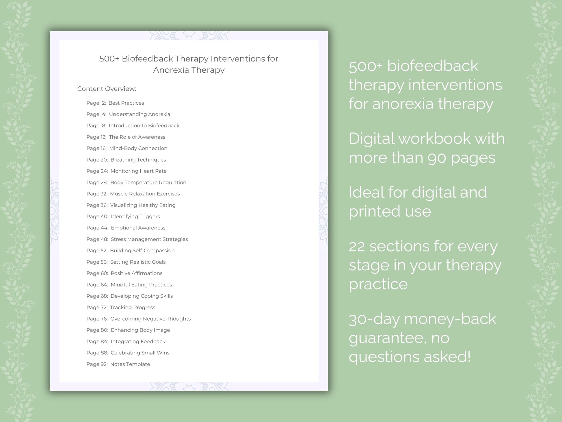 Anorexia Biofeedback Therapy Therapist Worksheets