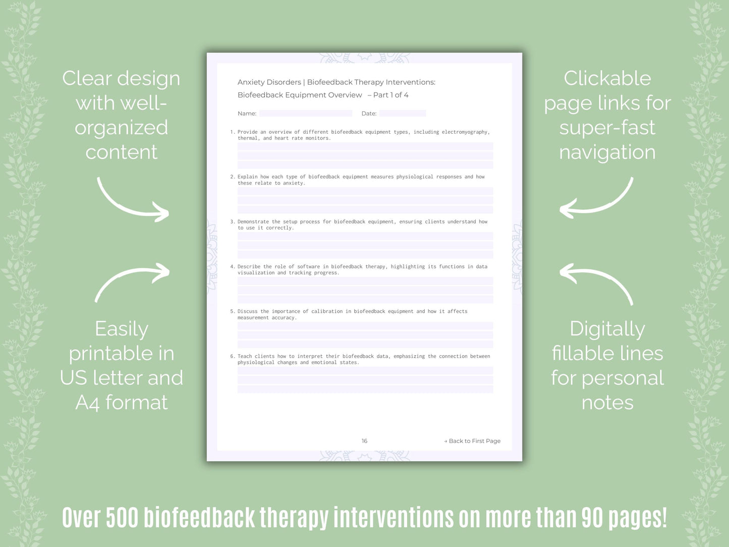 Anxiety Disorders Biofeedback Therapy Counseling Templates