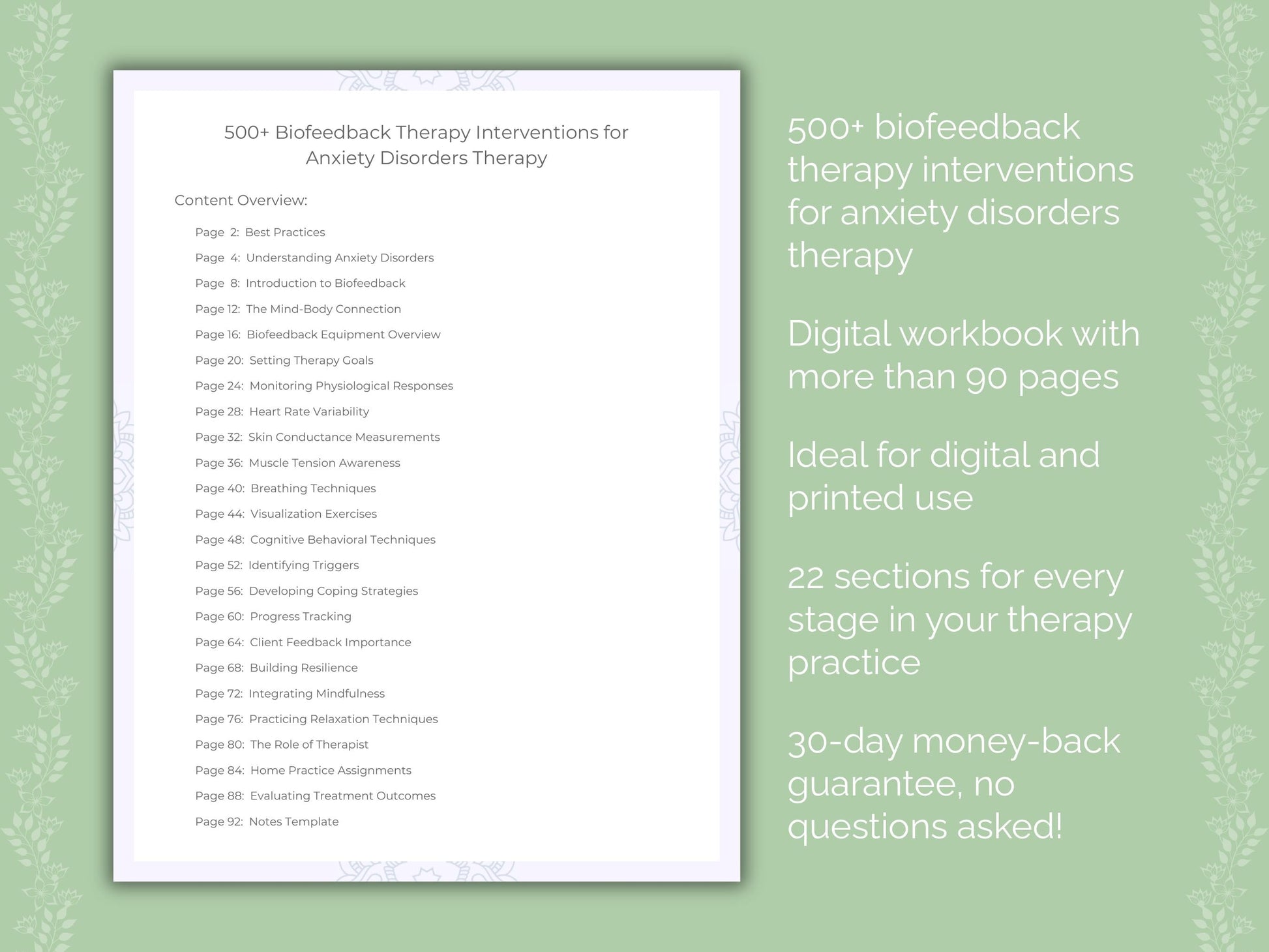 Anxiety Disorders Biofeedback Therapy Therapist Worksheets