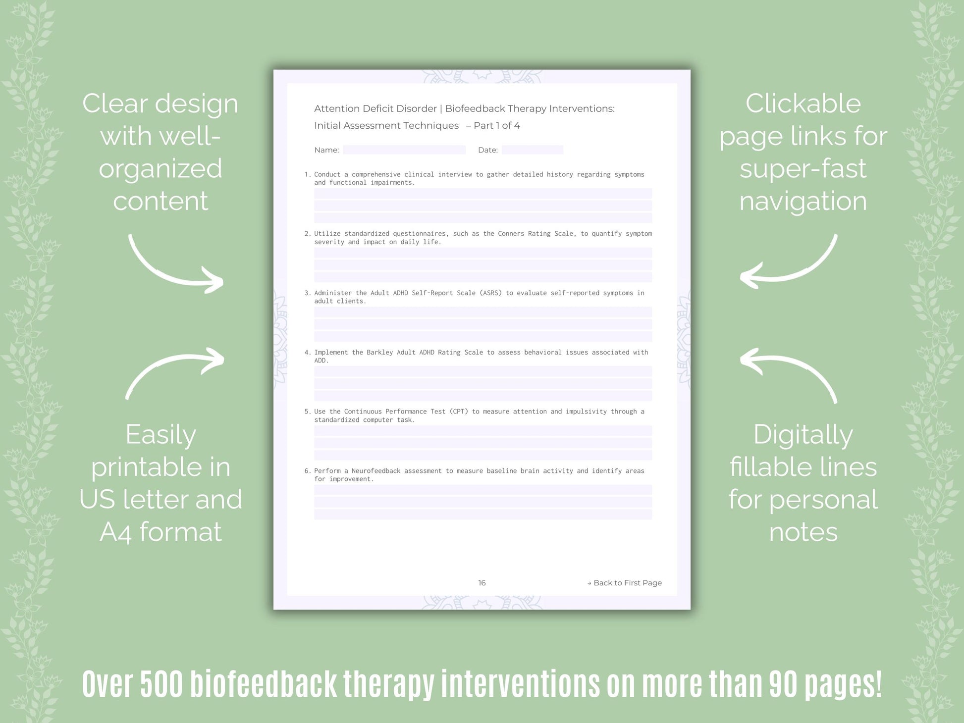 Attention Deficit Disorder (ADD) Biofeedback Therapy Counseling Templates