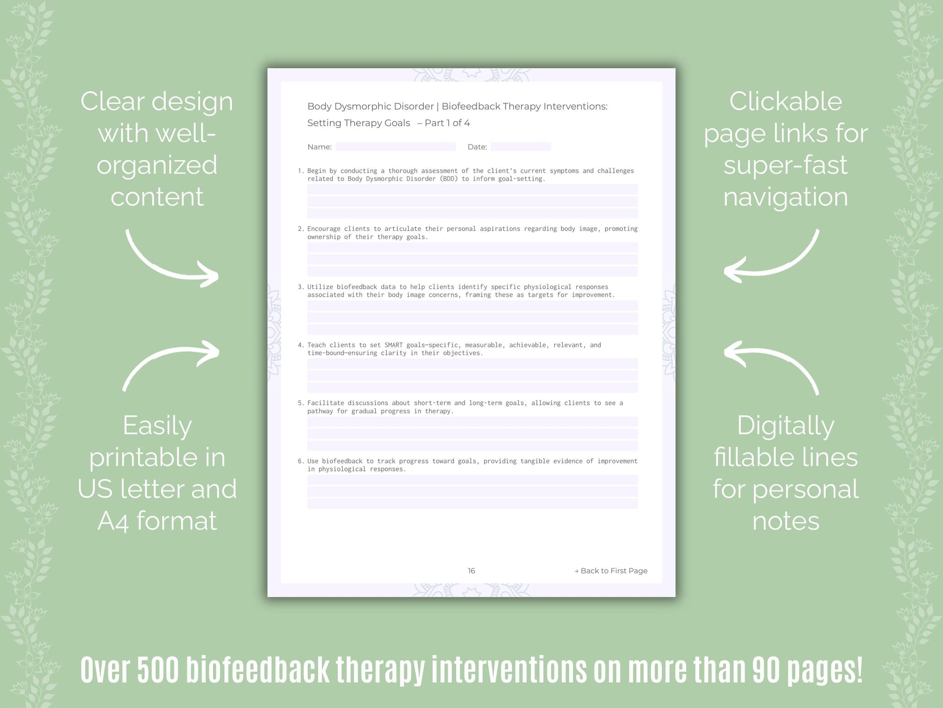 Body Dysmorphic Disorder (BDD) Biofeedback Therapy Counseling Templates