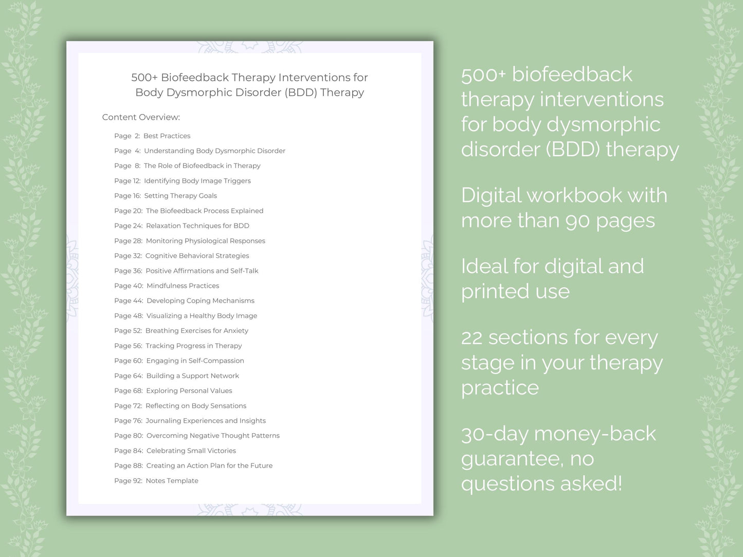 Body Dysmorphic Disorder (BDD) Biofeedback Therapy Therapist Worksheets