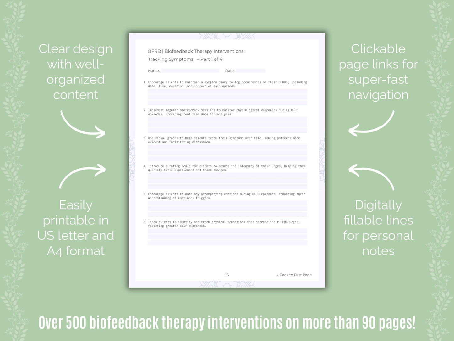 Body-Focused Repetitive Behavior (BFRB) Biofeedback Therapy Counseling Templates