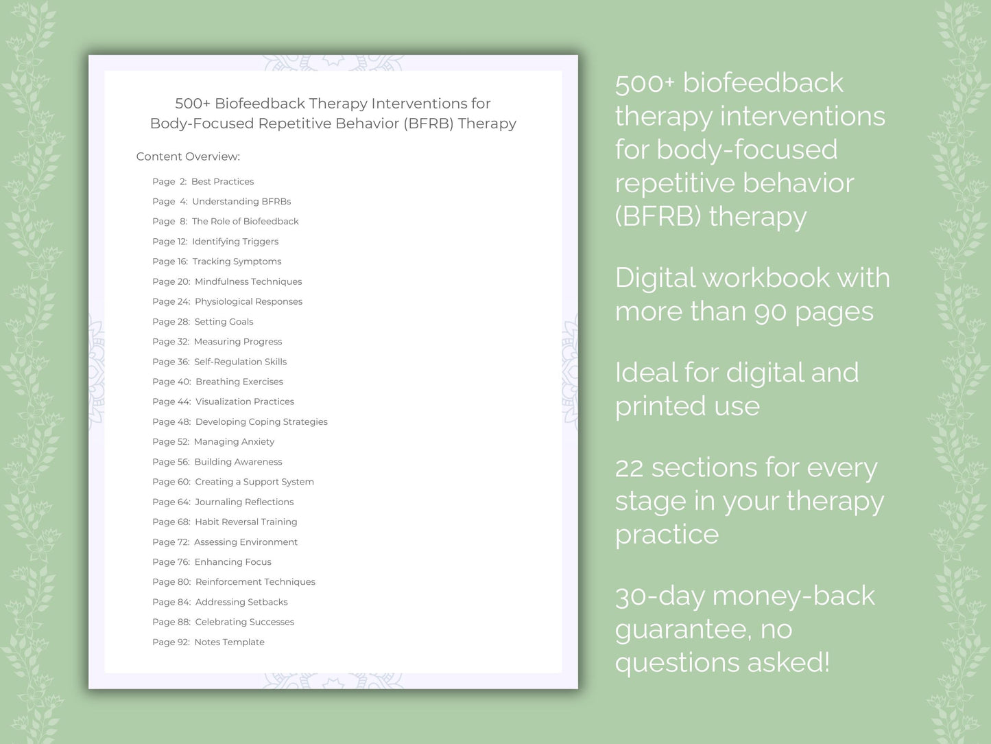 Body-Focused Repetitive Behavior (BFRB) Biofeedback Therapy Therapist Worksheets