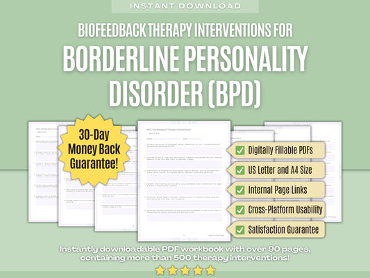 Borderline Personality Disorder (BPD) Biofeedback Therapy Psychology Workbooks