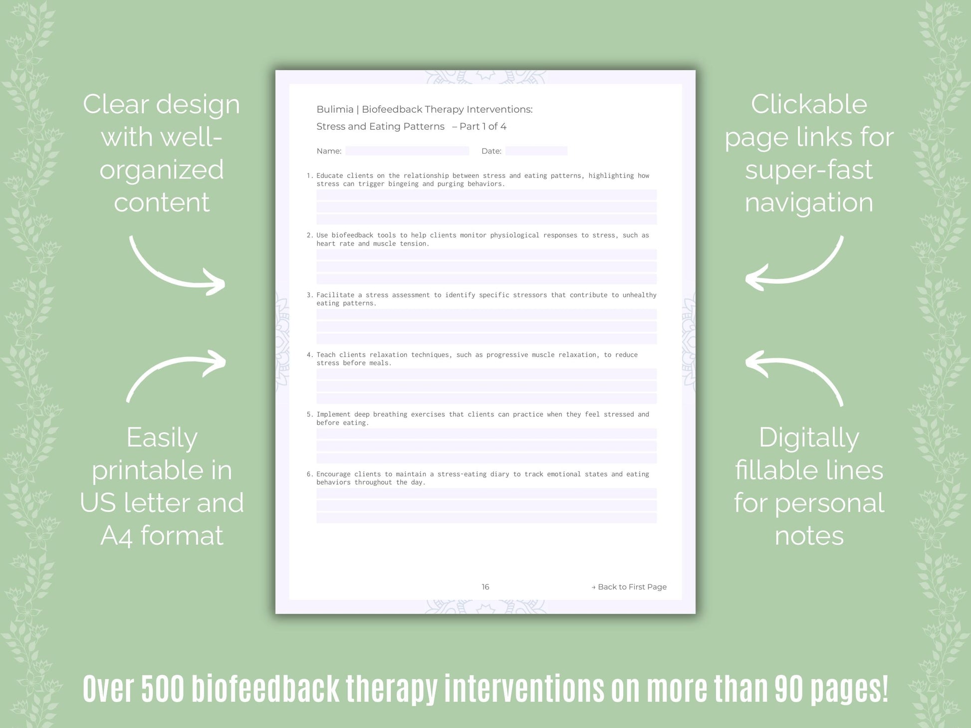 Bulimia Biofeedback Therapy Counseling Templates