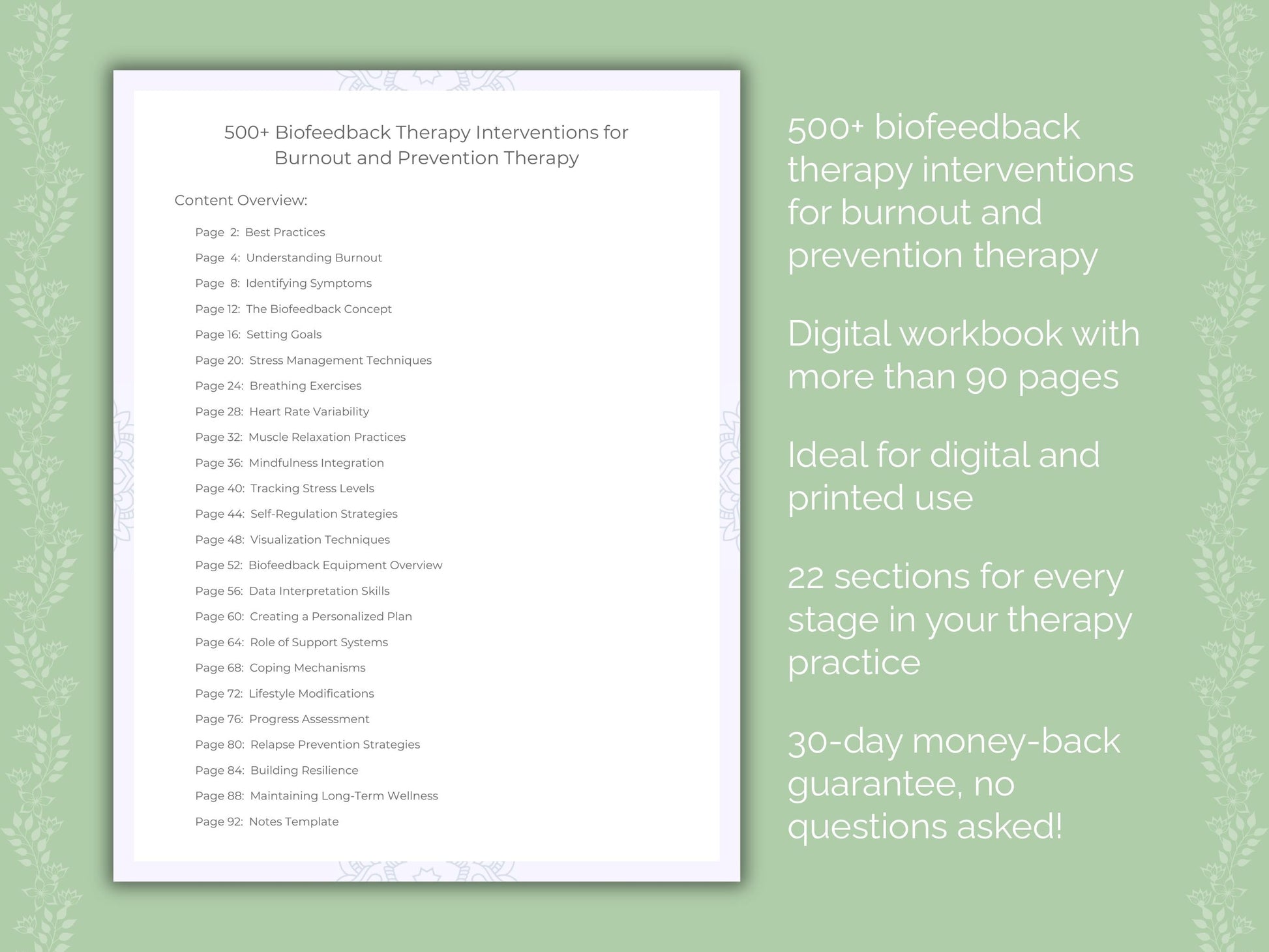 Burnout and Prevention Biofeedback Therapy Therapist Worksheets