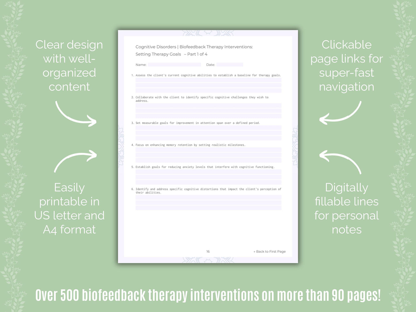 Cognitive Disorders Biofeedback Therapy Counseling Templates