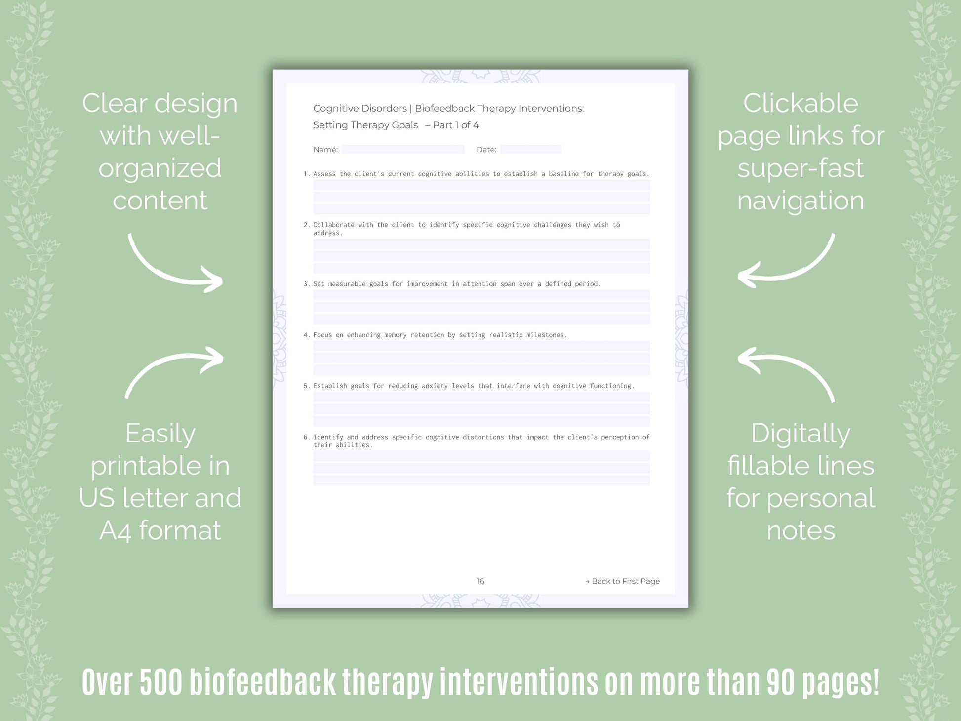 Cognitive Disorders Biofeedback Therapy Counseling Templates