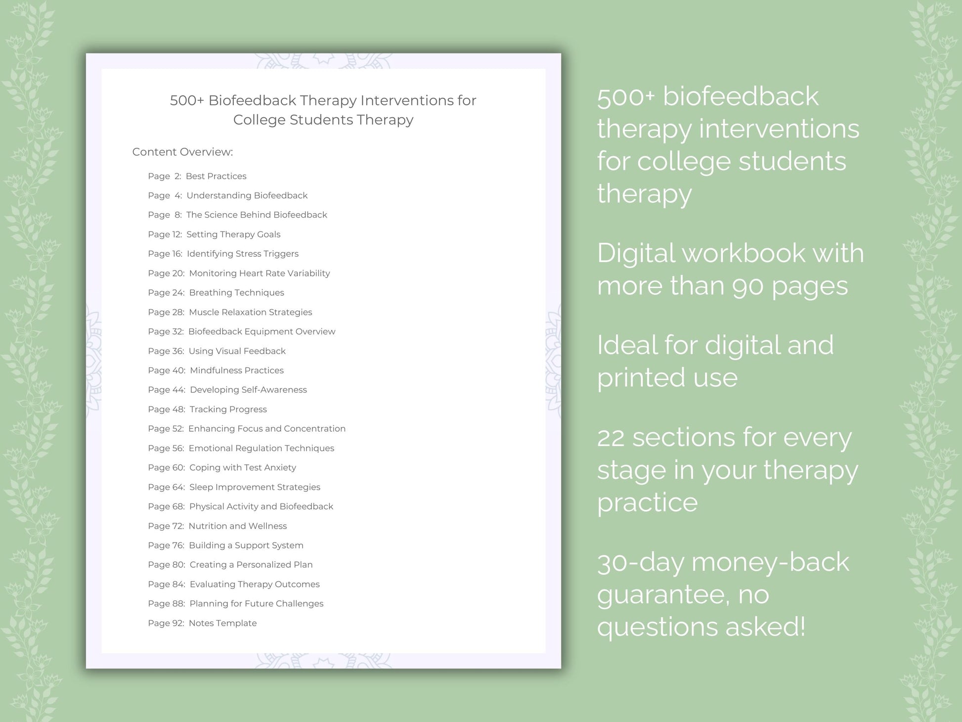 College Students Biofeedback Therapy Therapist Worksheets