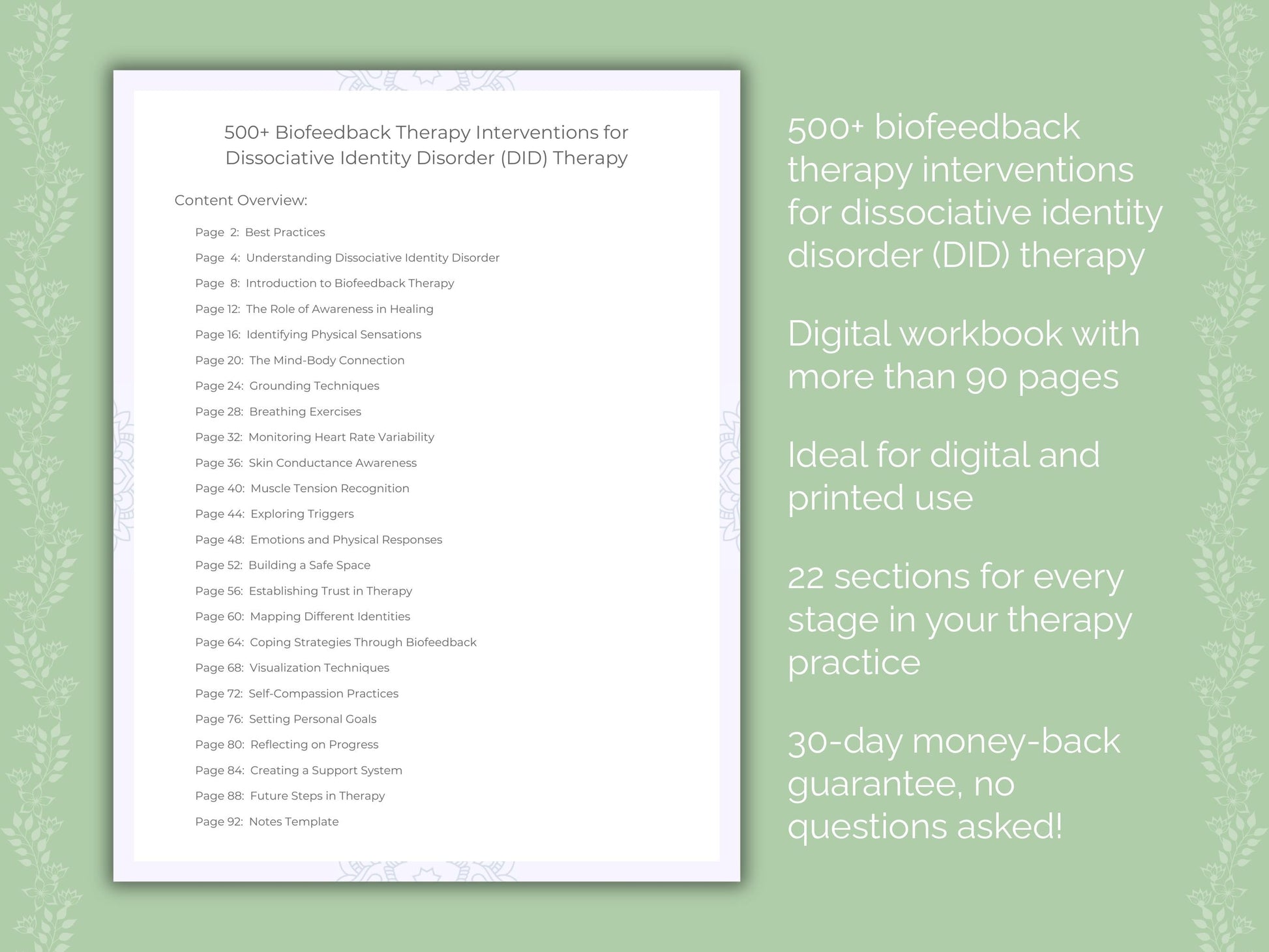 Dissociative Identity Disorder (DID) Biofeedback Therapy Therapist Worksheets