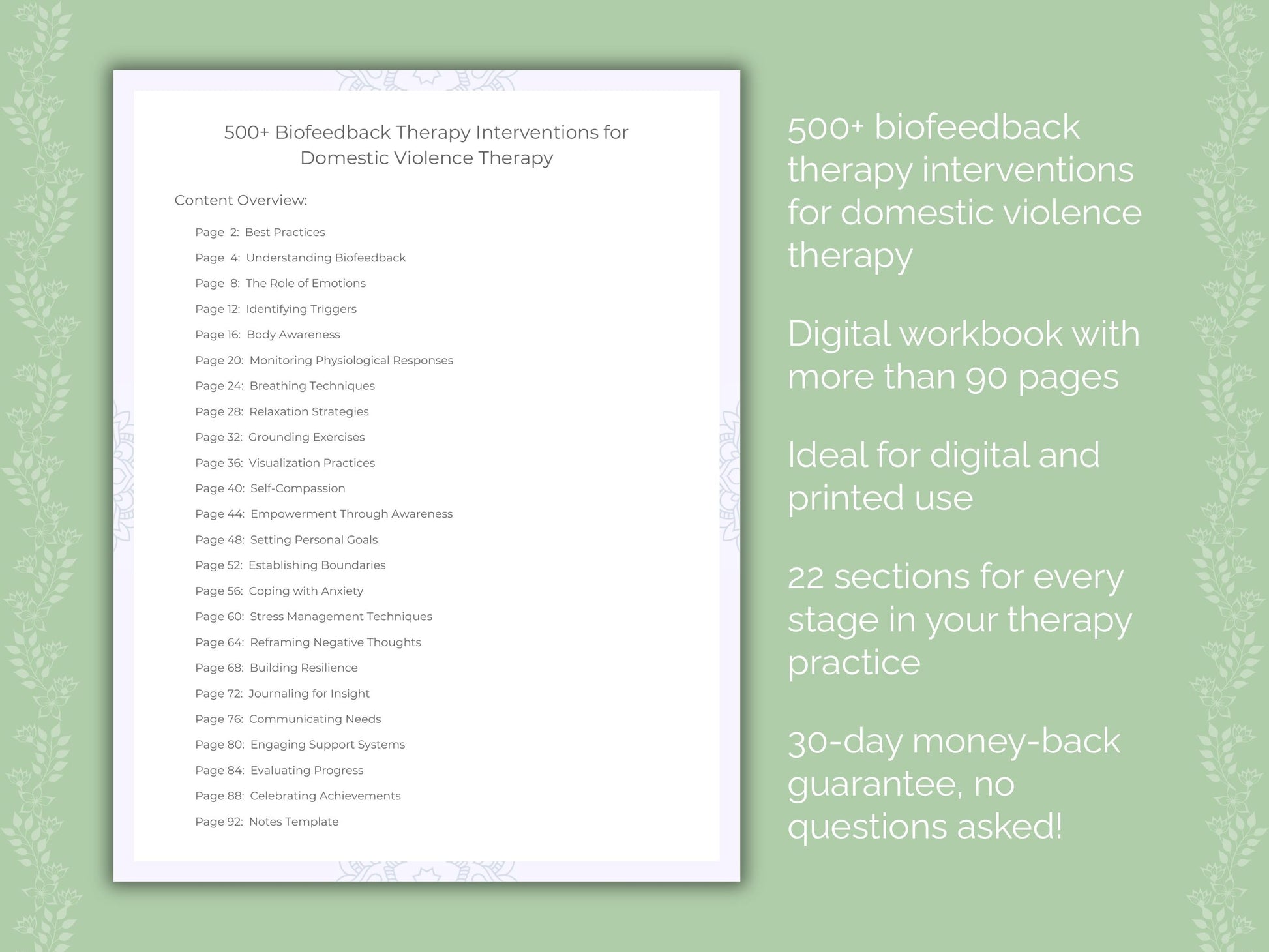 Domestic Violence Biofeedback Therapy Therapist Worksheets