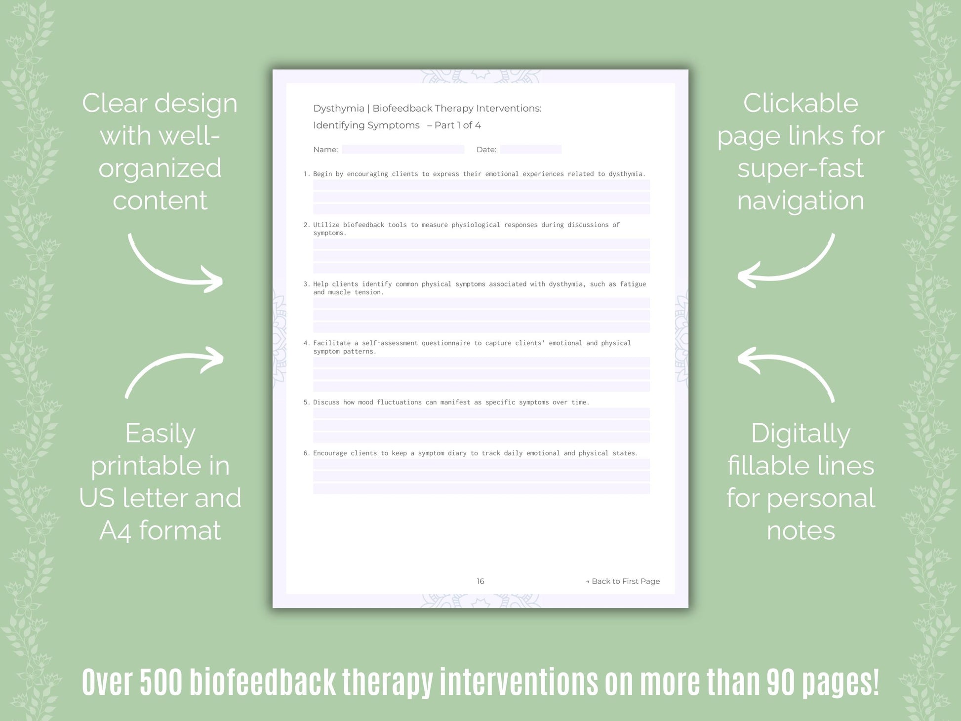 Dysthymia Biofeedback Therapy Counseling Templates
