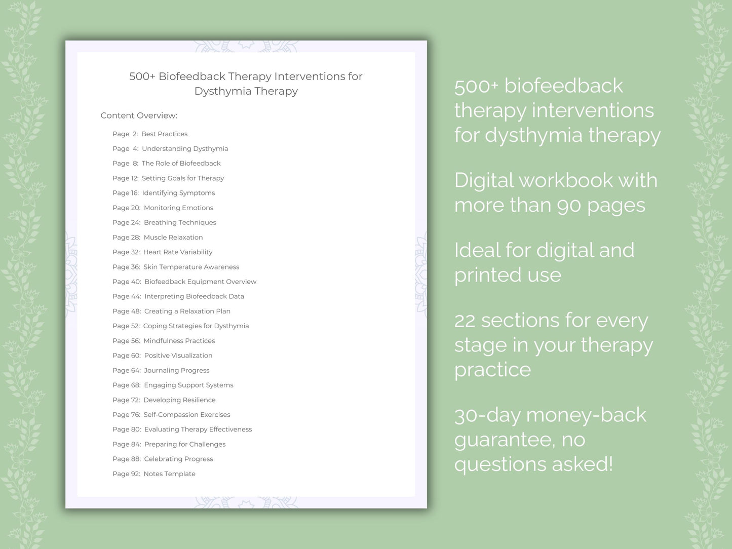 Dysthymia Biofeedback Therapy Therapist Worksheets