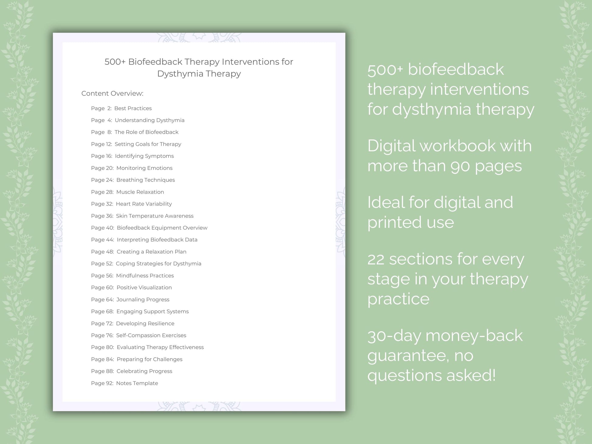 Dysthymia Biofeedback Therapy Therapist Worksheets