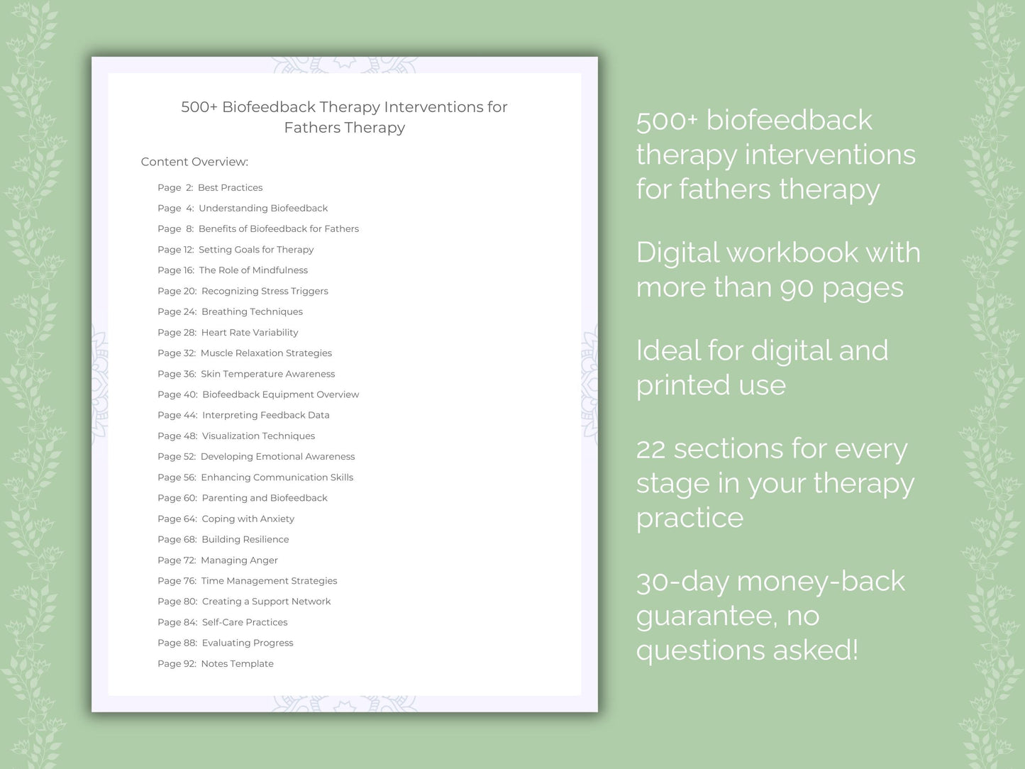 Fathers Biofeedback Therapy Therapist Worksheets