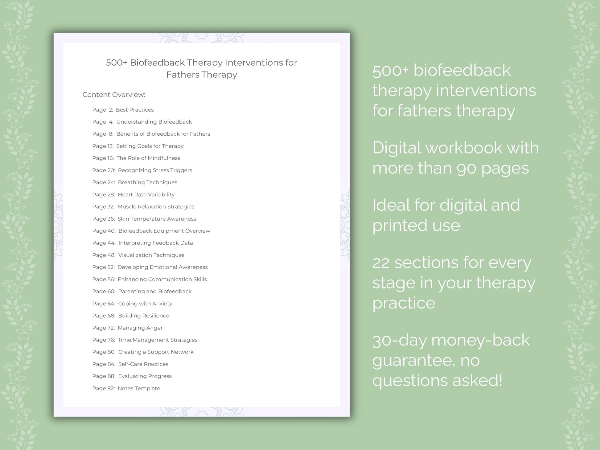 Fathers Biofeedback Therapy Therapist Worksheets