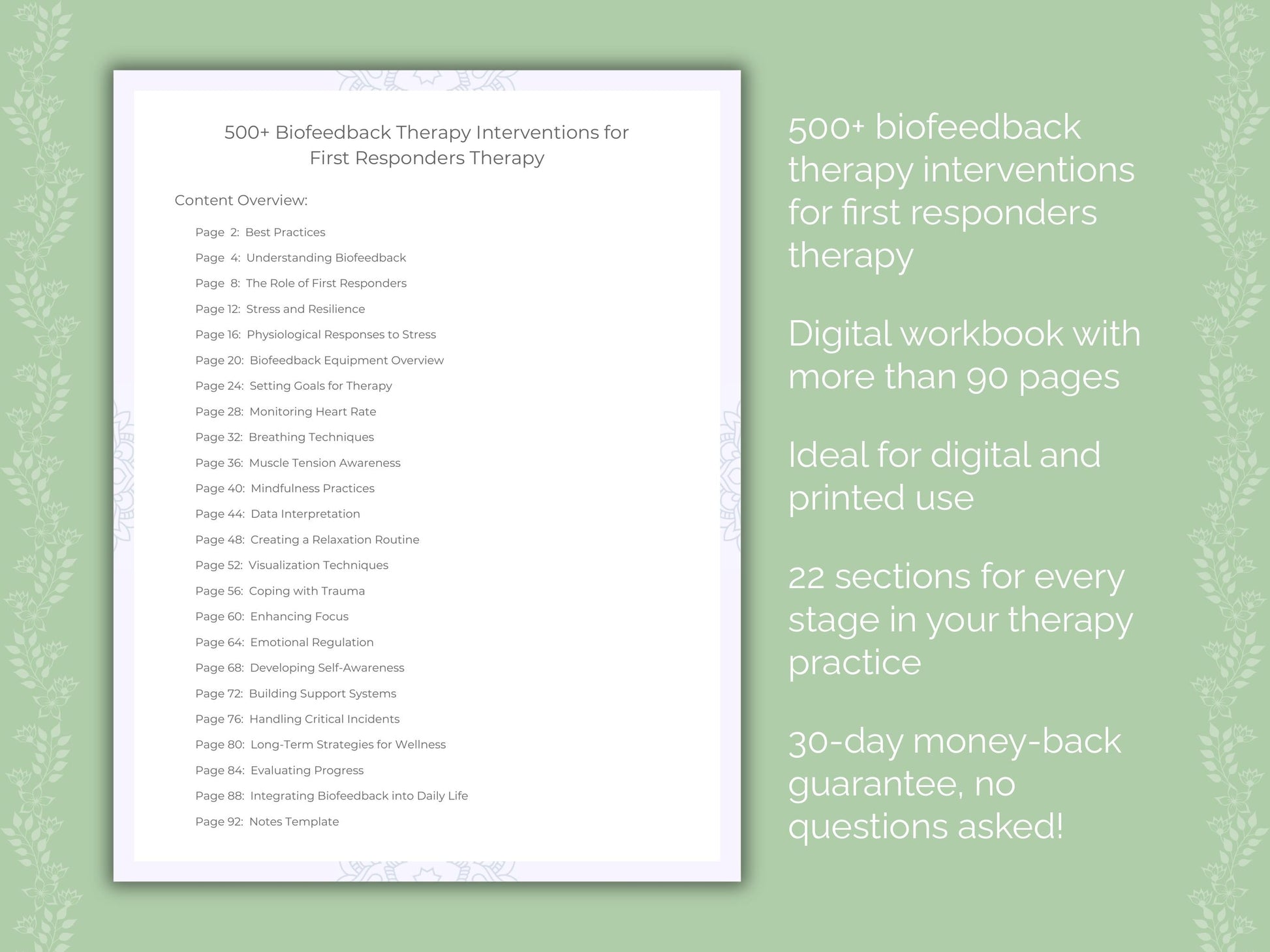 First Responders Biofeedback Therapy Therapist Worksheets