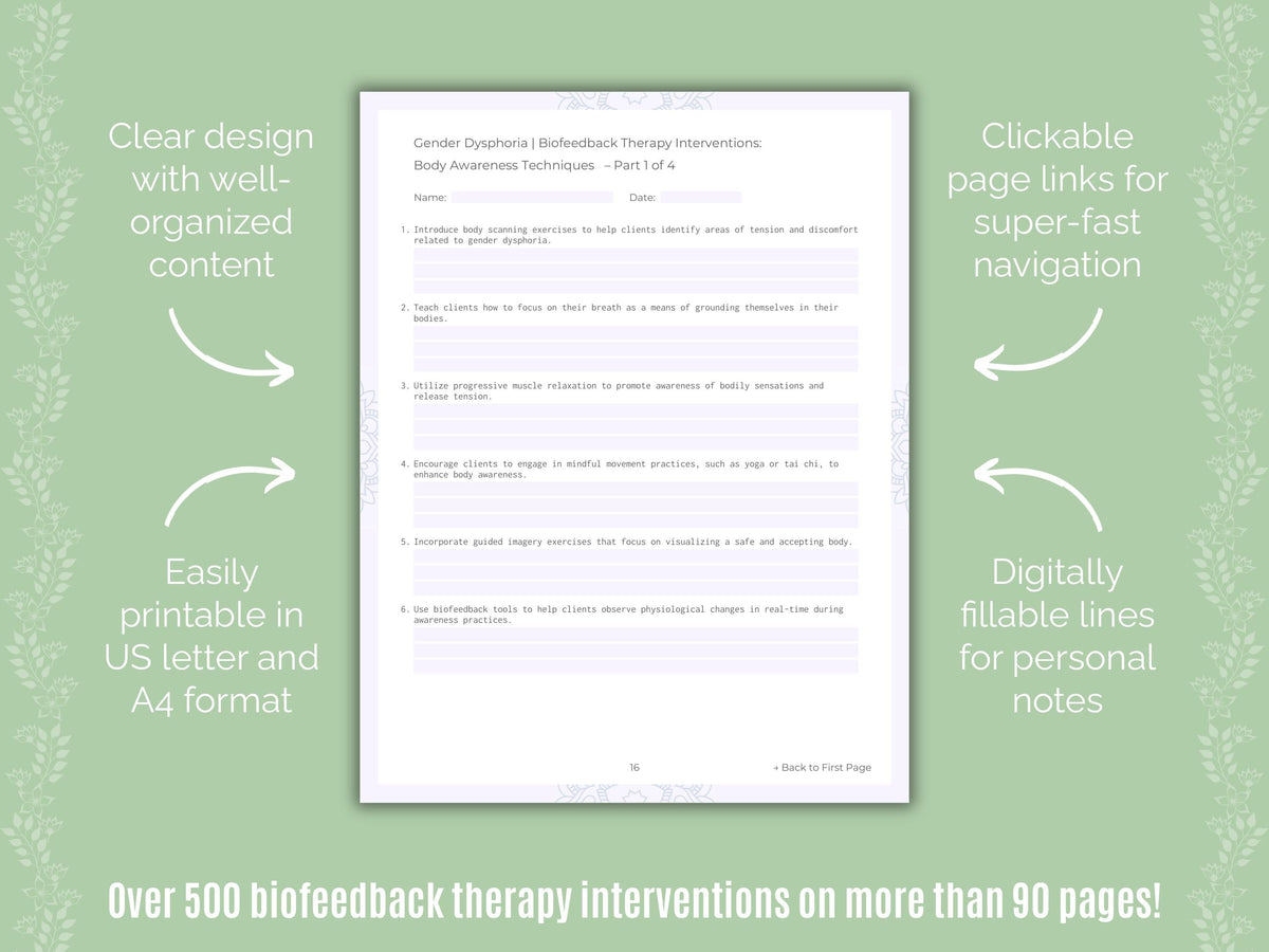 Gender Dysphoria Biofeedback Therapy Counseling Templates
