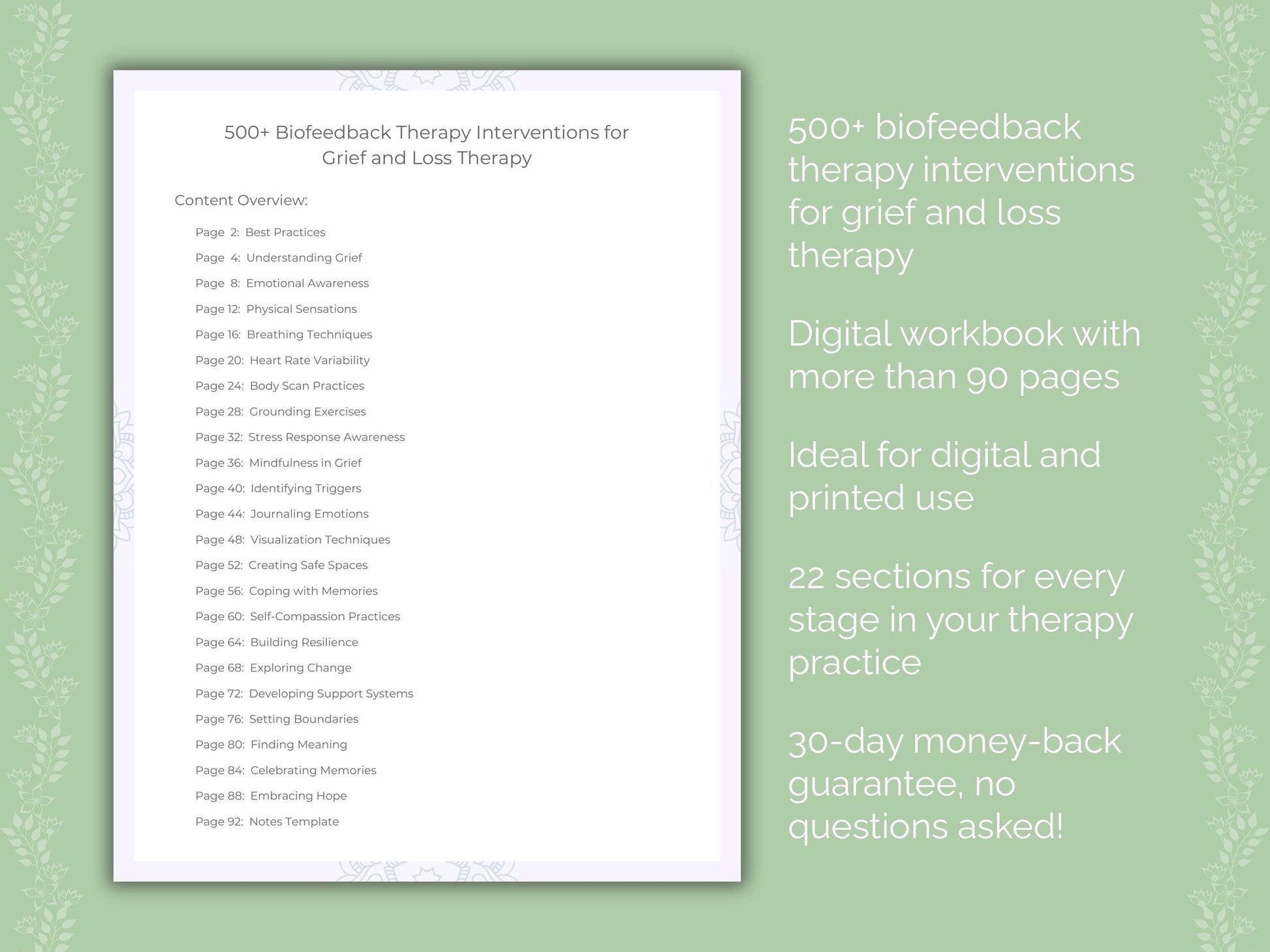 Grief and Loss Biofeedback Therapy Therapist Worksheets