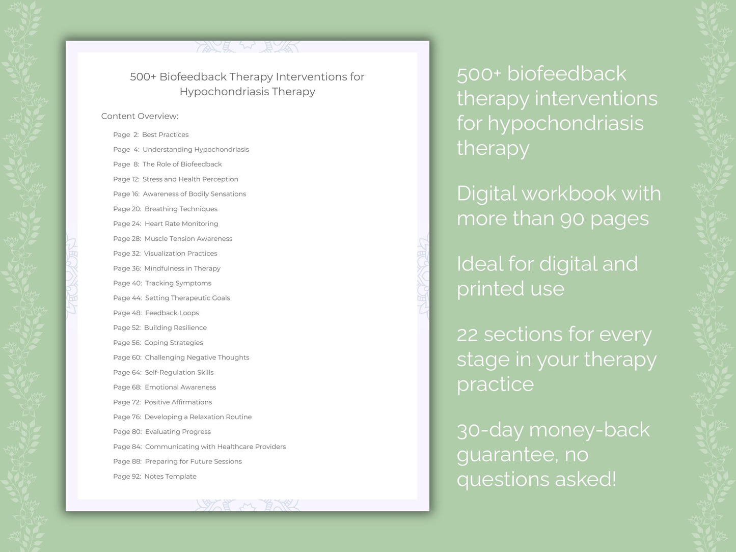 Hypochondriasis Biofeedback Therapy Therapist Worksheets