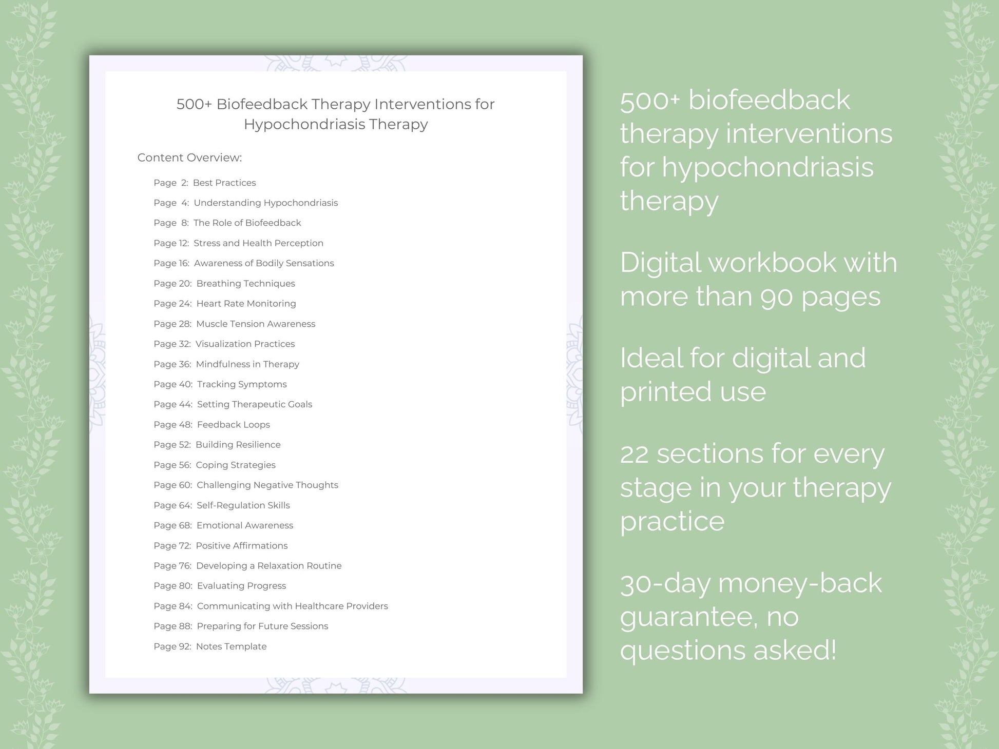 Hypochondriasis Biofeedback Therapy Therapist Worksheets