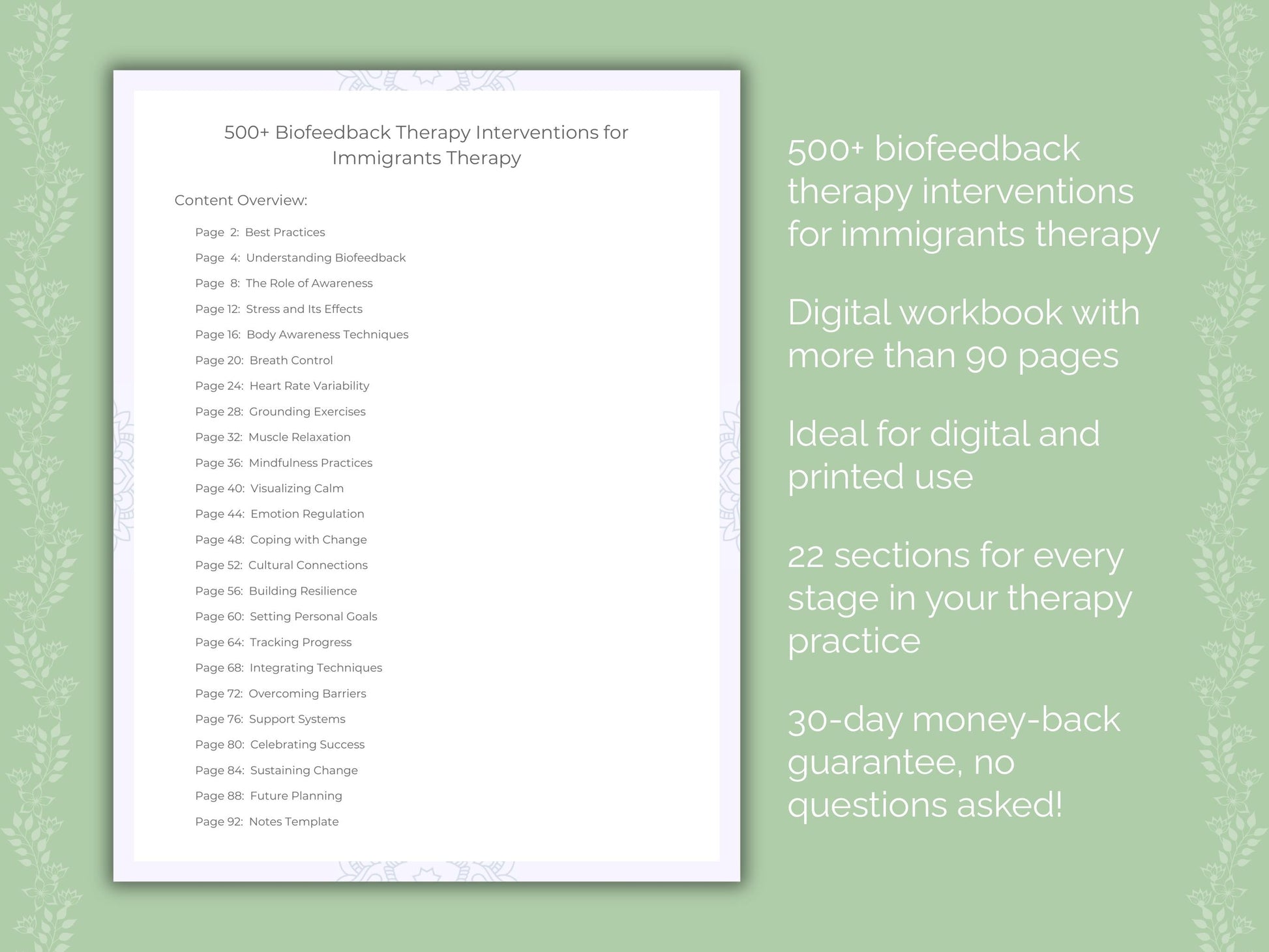 Immigrants Biofeedback Therapy Therapist Worksheets