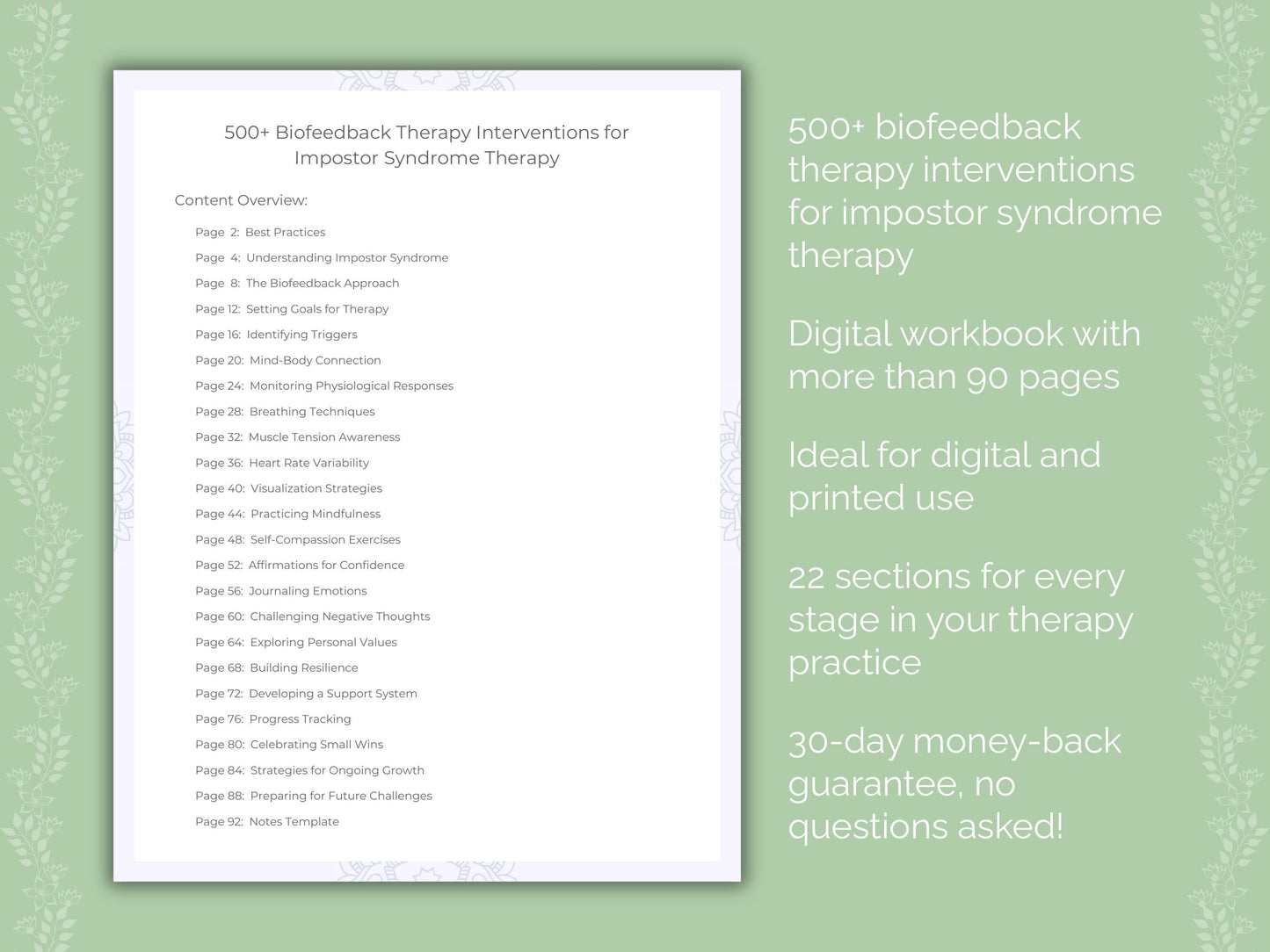 Impostor Syndrome Biofeedback Therapy Therapist Worksheets