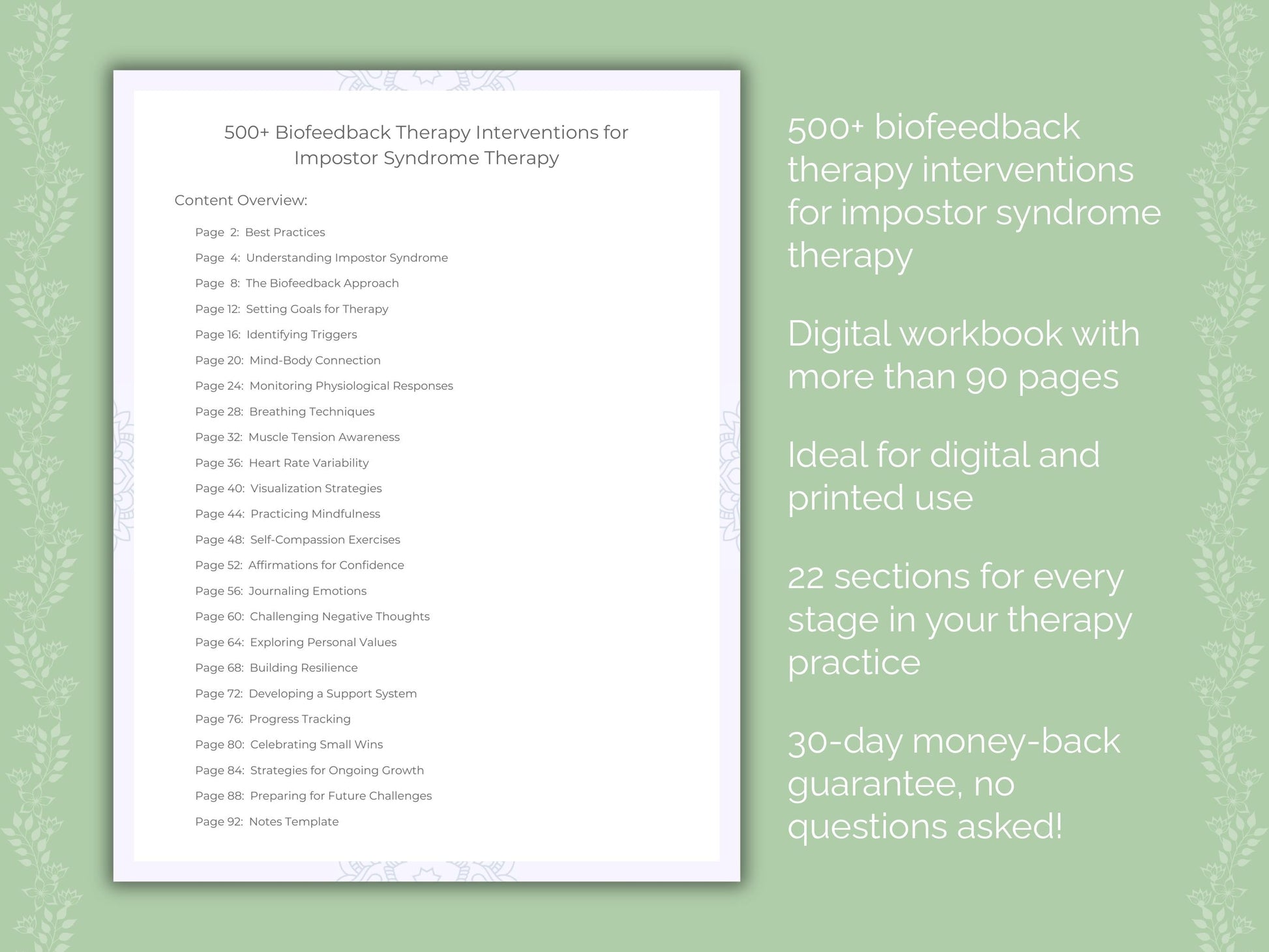 Impostor Syndrome Biofeedback Therapy Therapist Worksheets