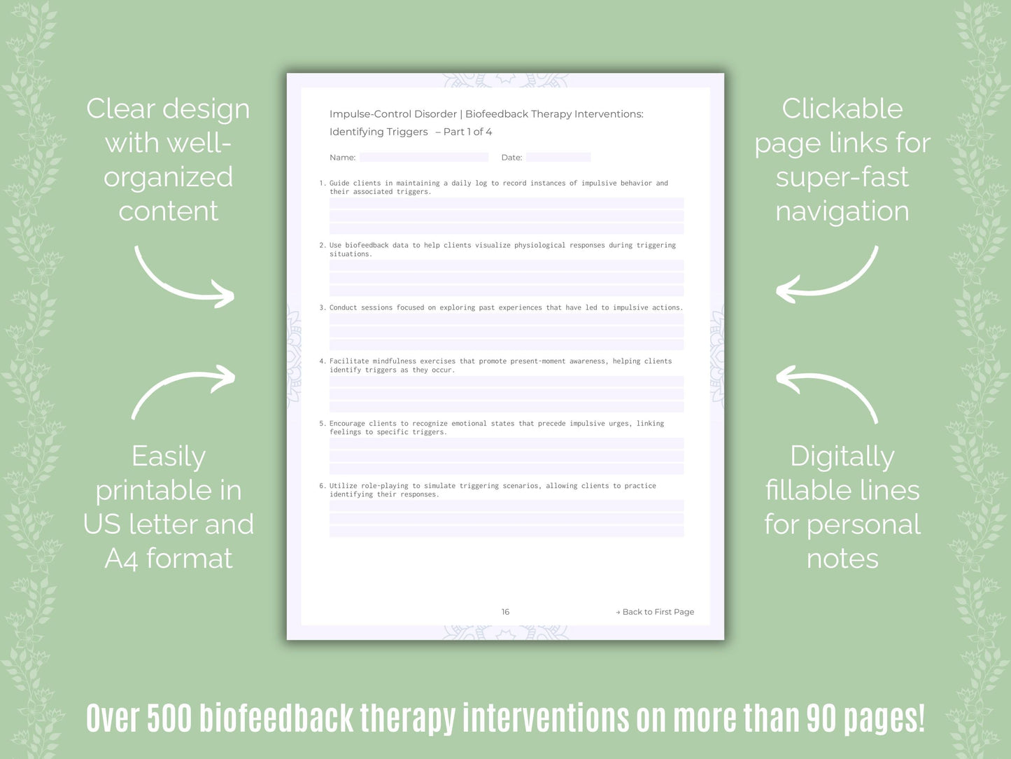 Impulse-Control Disorder (ICD) Biofeedback Therapy Counseling Templates