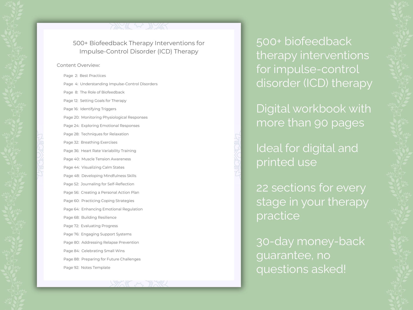 Impulse-Control Disorder (ICD) Biofeedback Therapy Therapist Worksheets